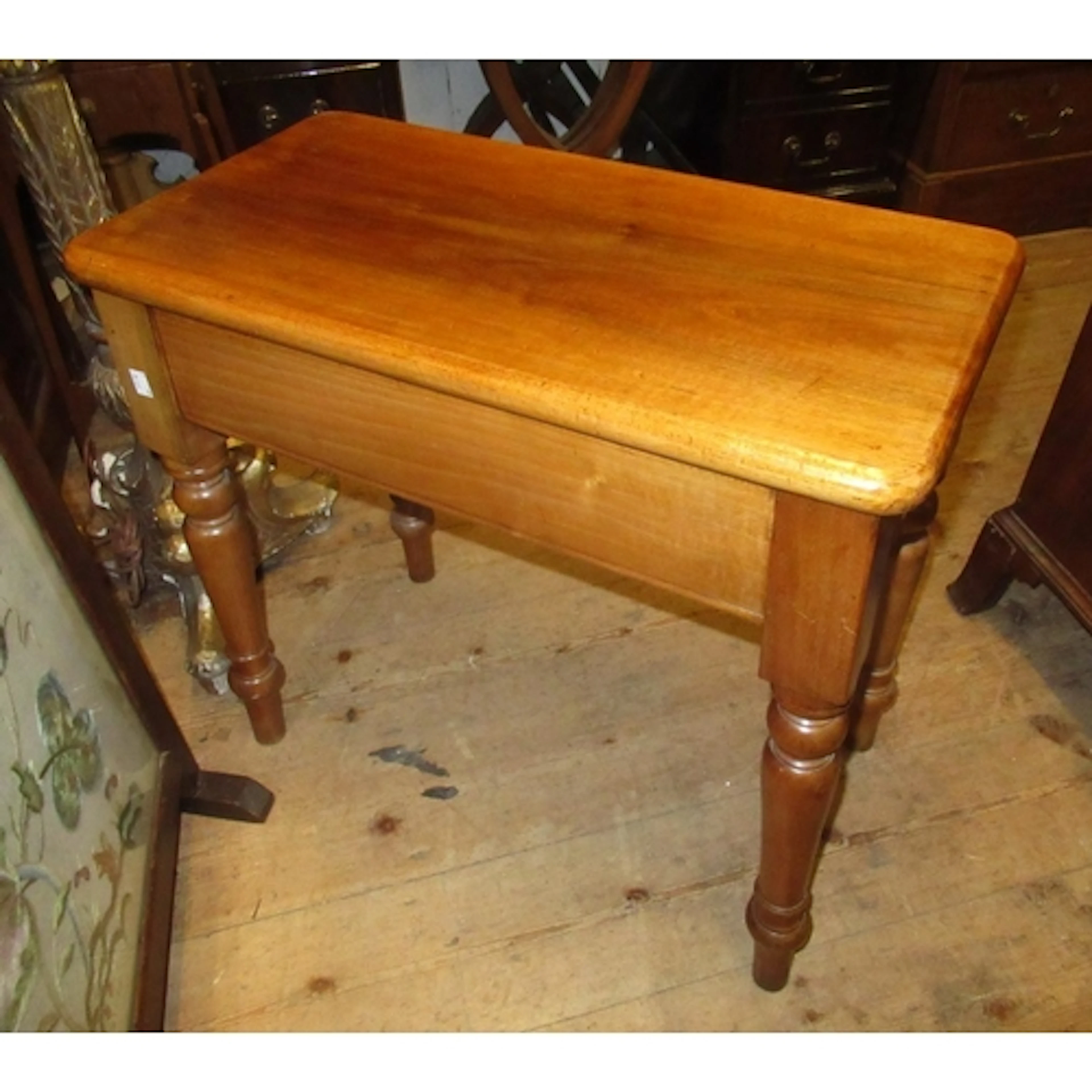 Victorian mahogany rectangular stool on turned splay support...