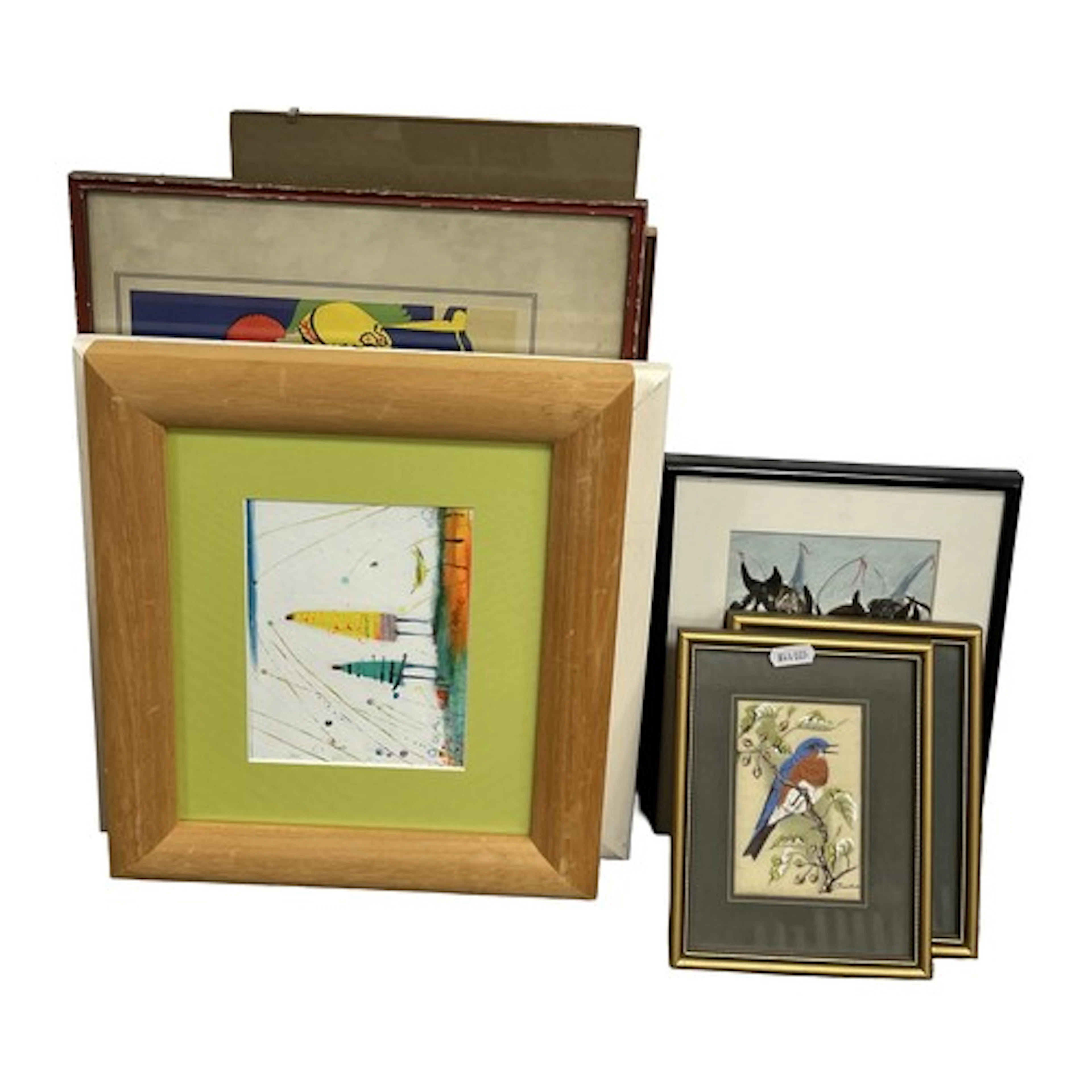 Ten artworks and prints, comprising of needleworks, watercol...