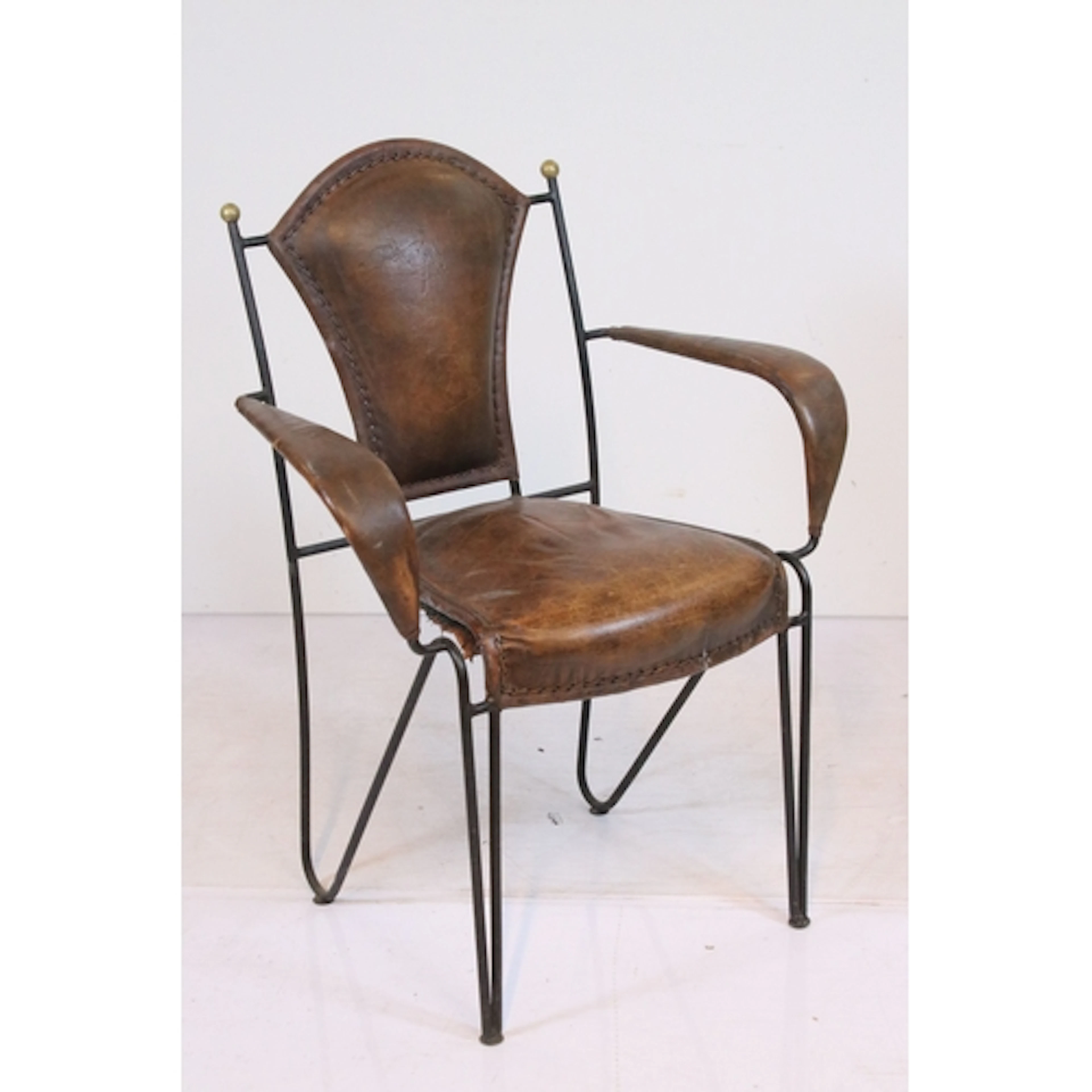 Mid 20th century leather and wrought iron chair, possibly by...