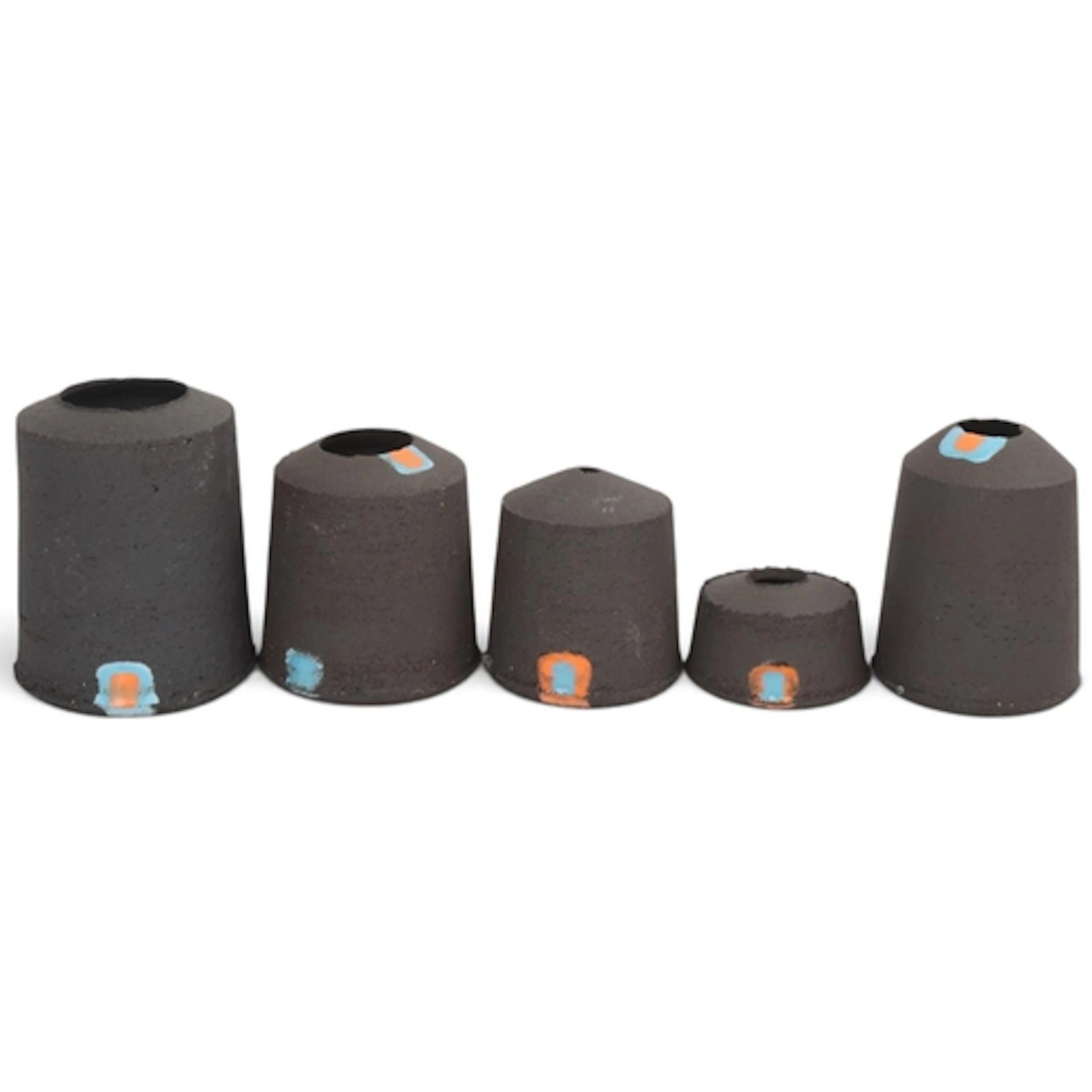 LUKE BISHOP, British, 5 studio pottery black stoneware vesse...