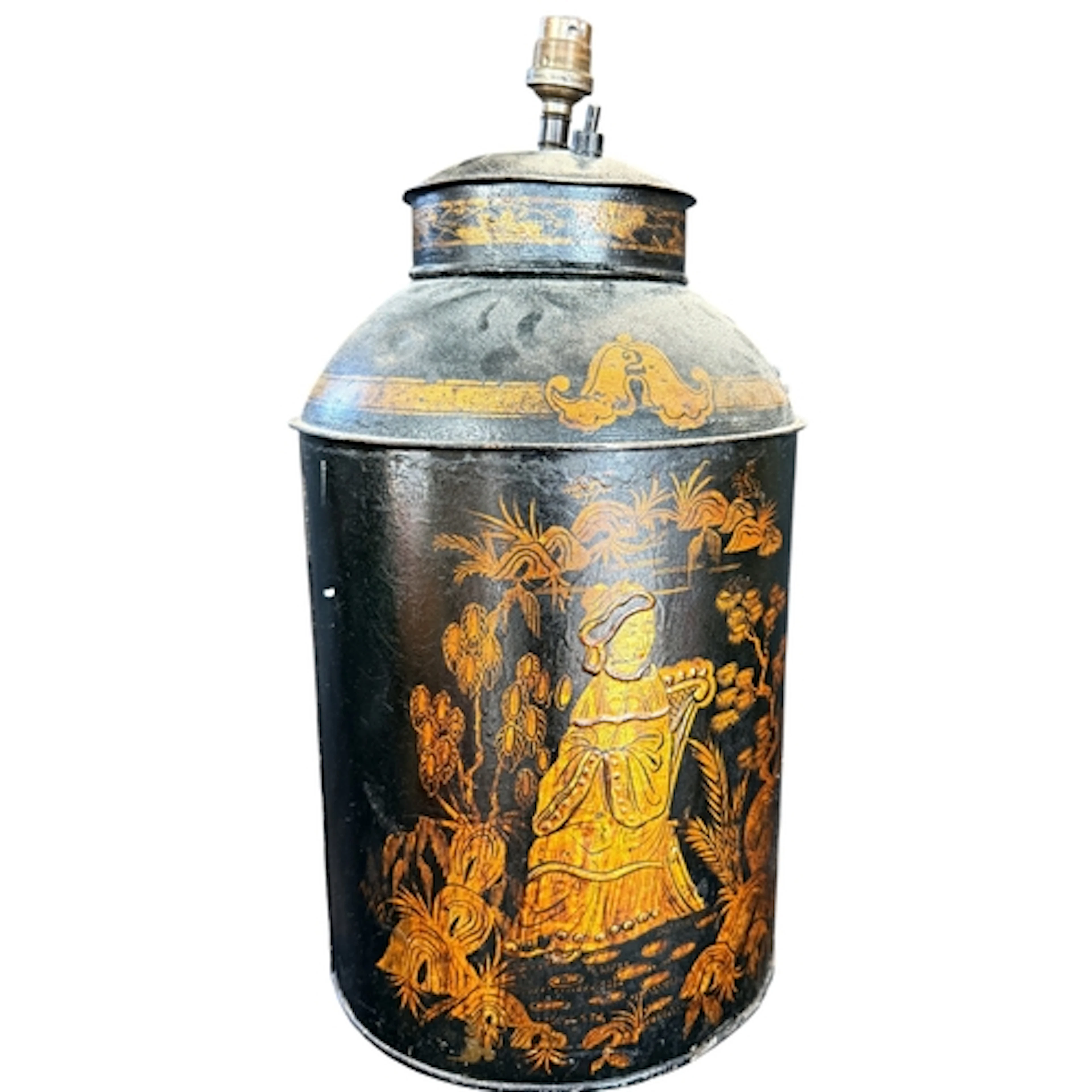 A 19th century gilt and lacquered chinoiserie tea caddie, co...