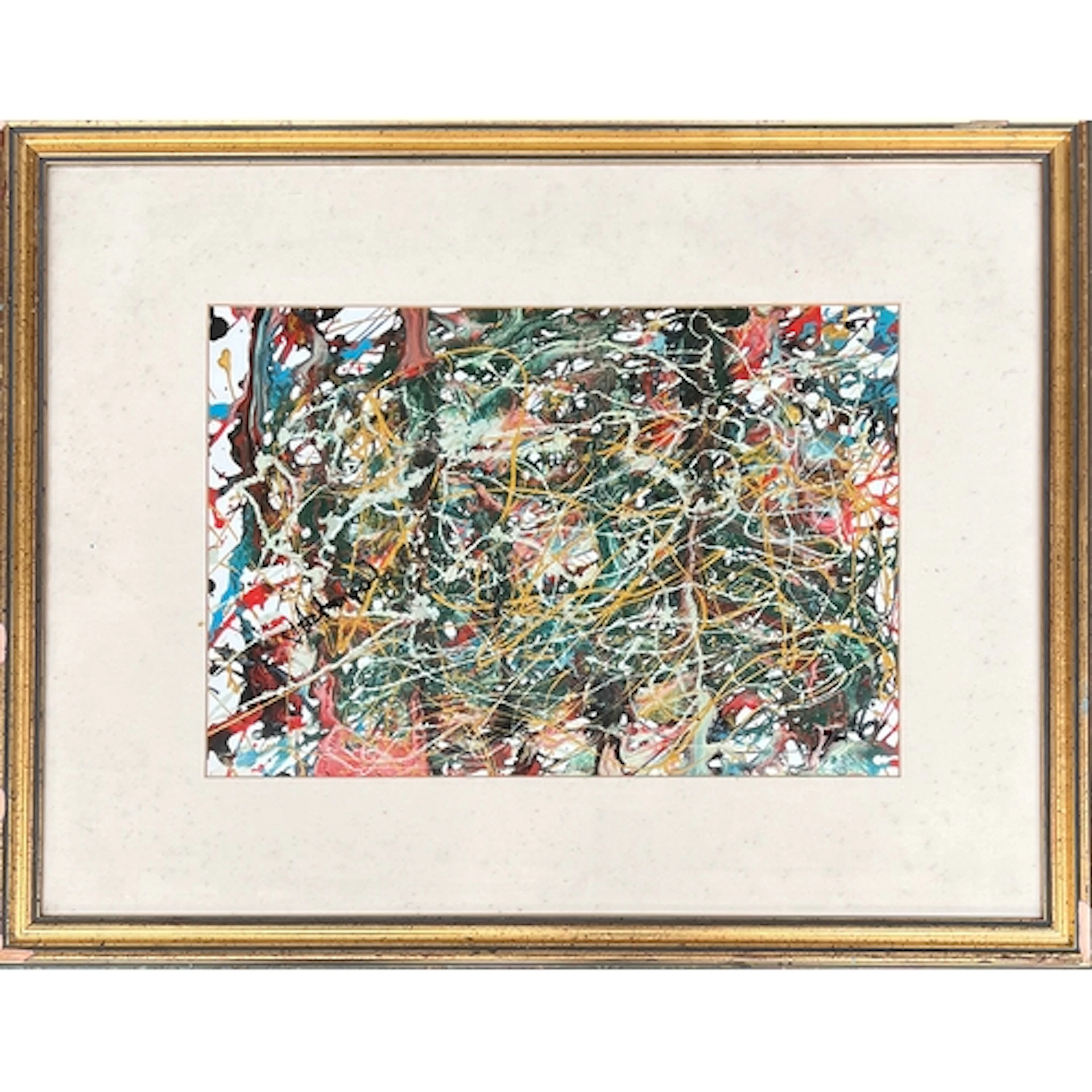 An abstract oil on paper, in the style of Jackson Pollock, 2...