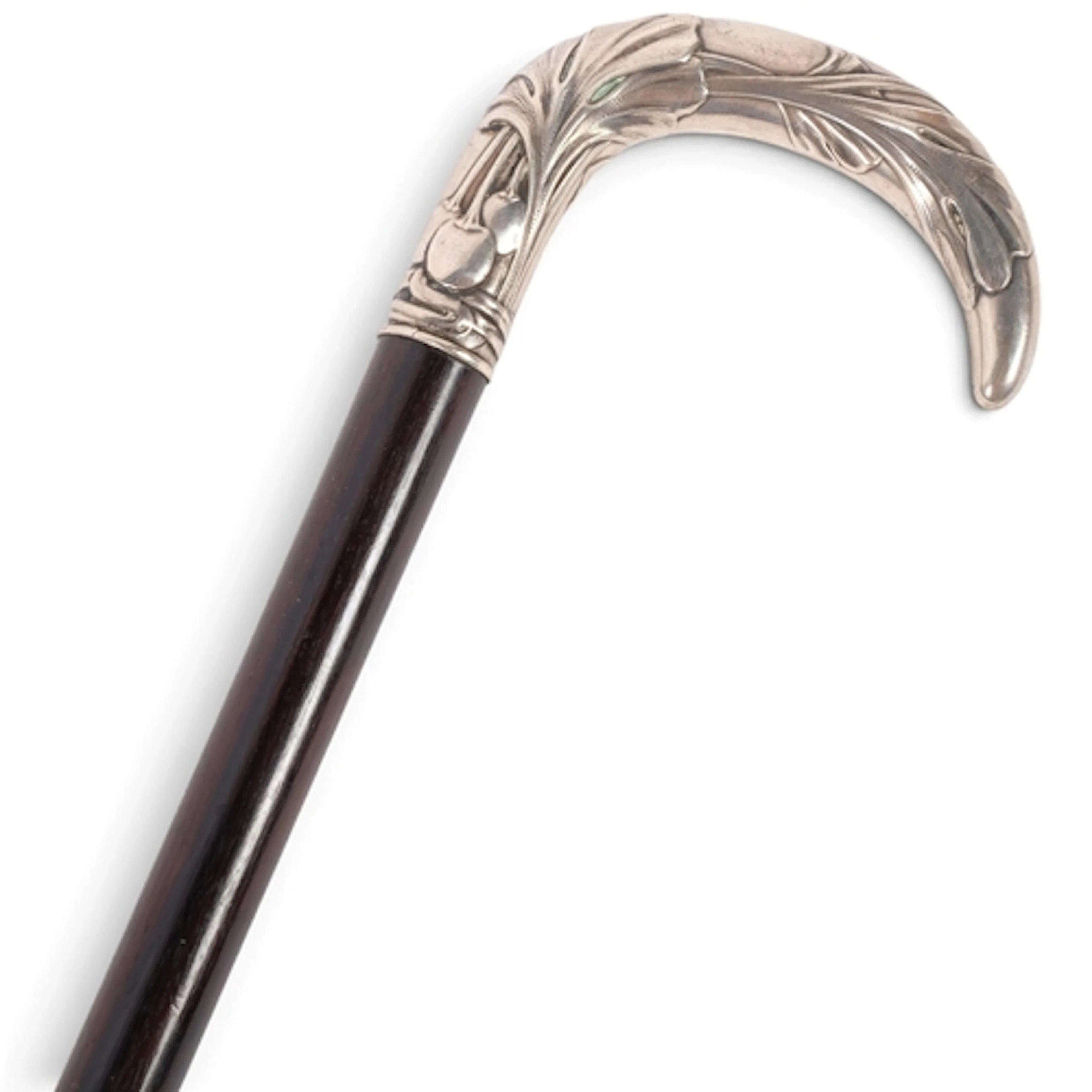 A late Victorian crook handled Art Nouveau cane with foliate...