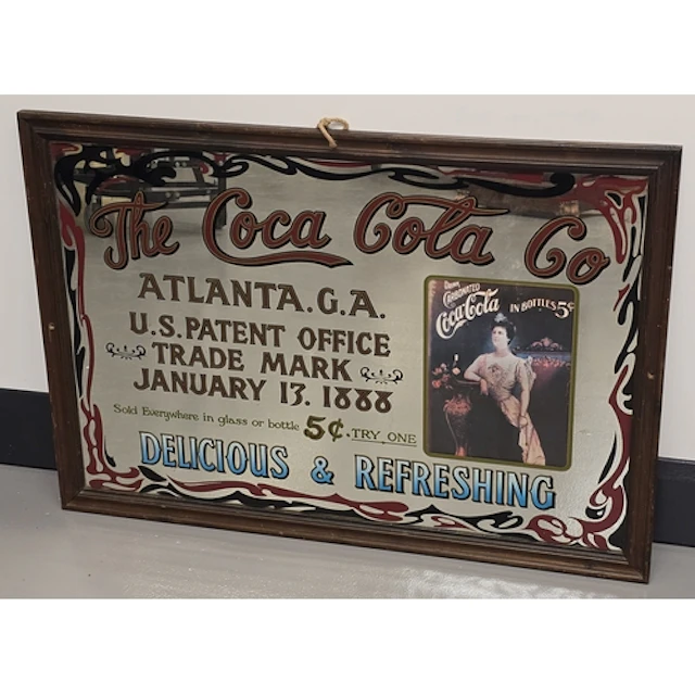 A large vintage Coca Cola transfer printed advertising mirro...