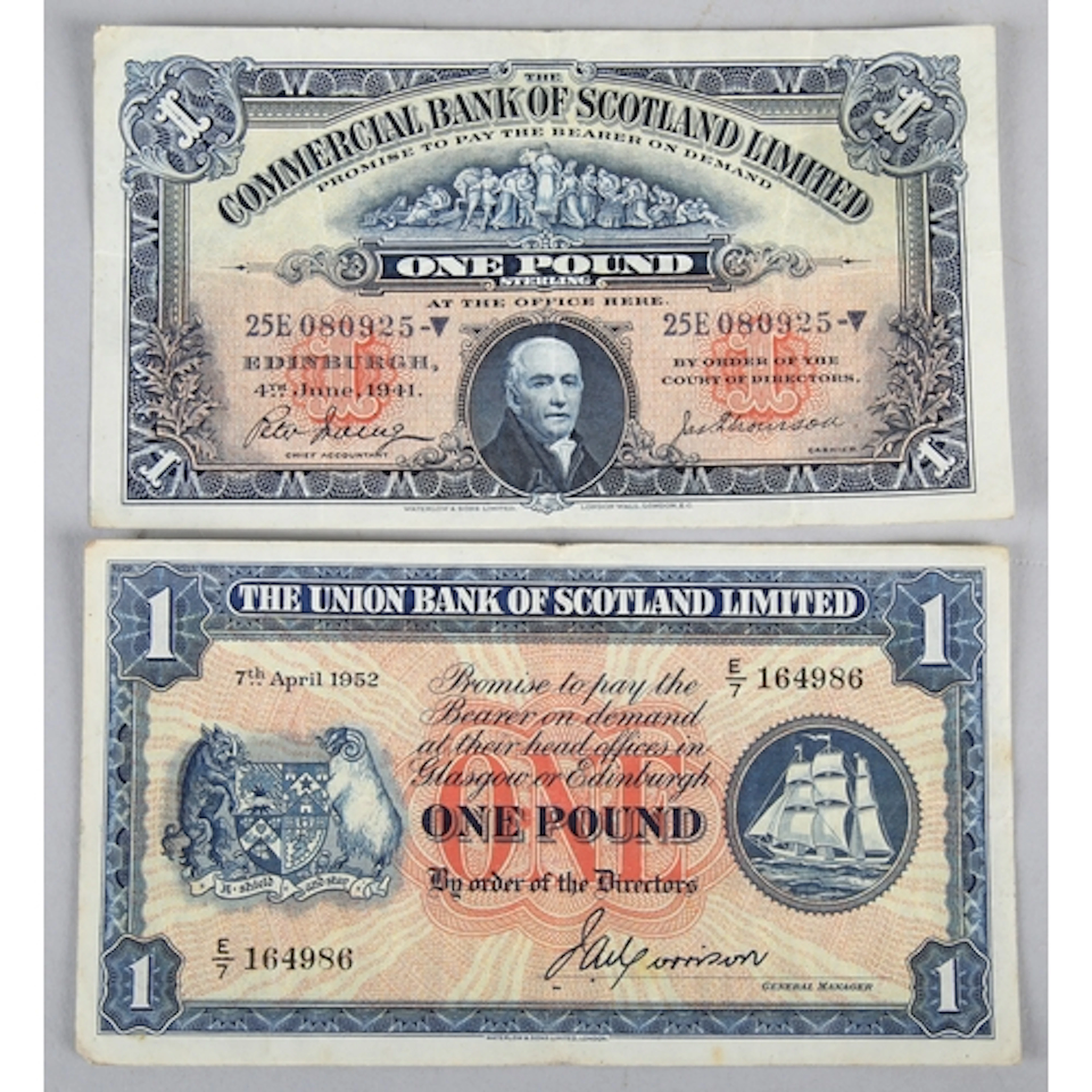 Commercial bank of Scotland one pound note 1941 and a Union ...