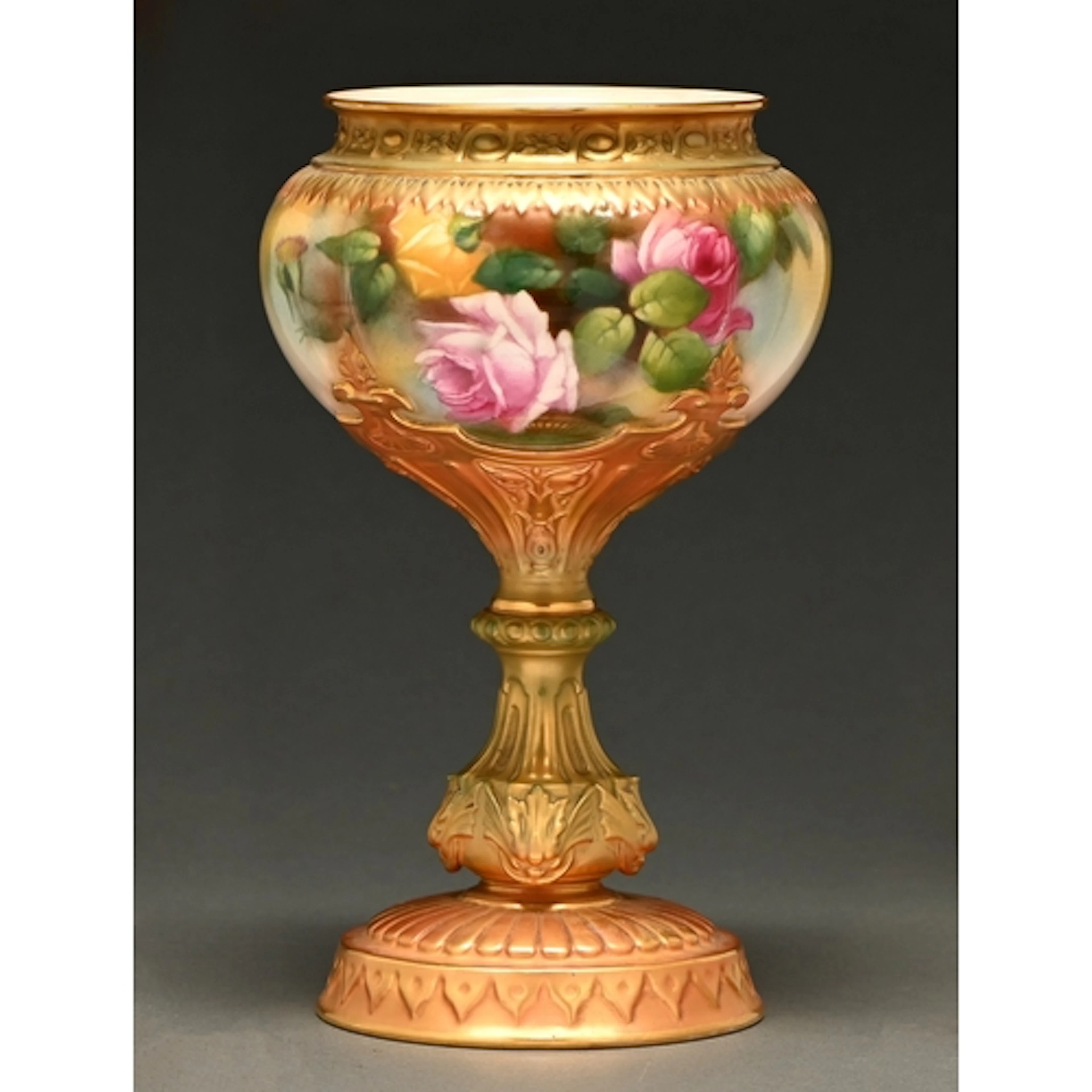 A Royal Worcester bowl on foot, 1898, painted by M Blake, si...