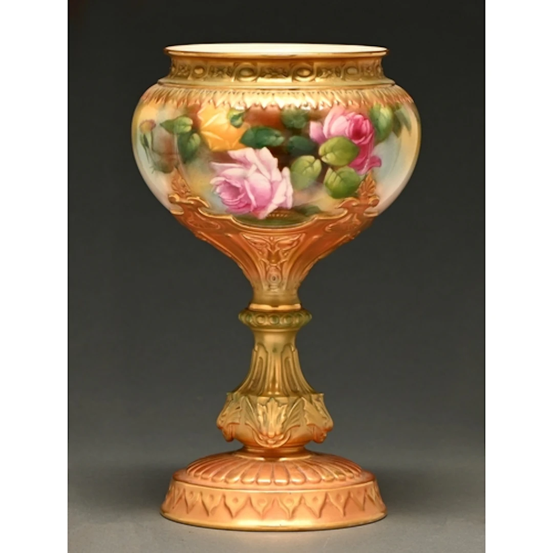 A Royal Worcester bowl on foot, 1898, painted by M Blake, si...