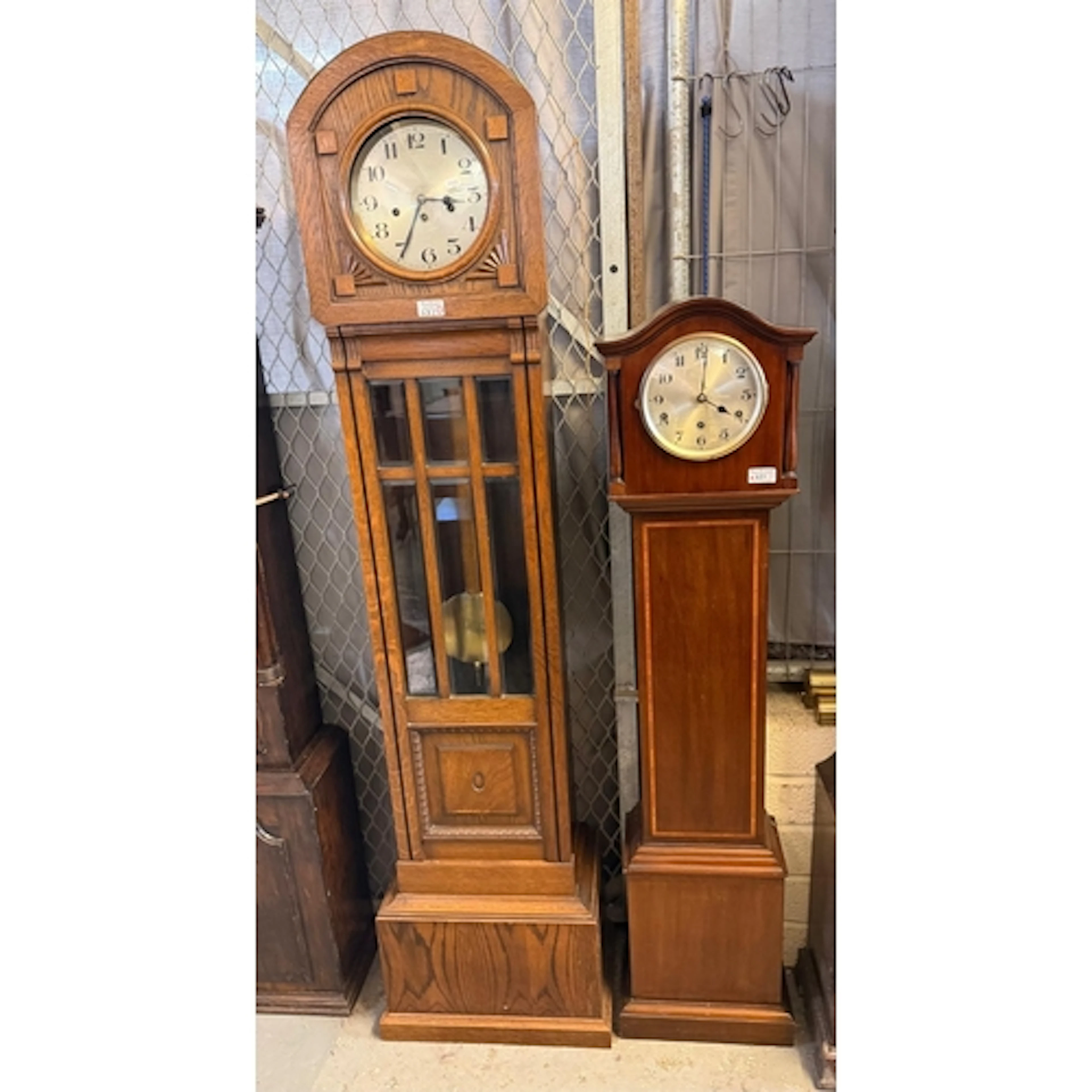 Edwardian inlaid mahogany Grandmother clock, having silvered...