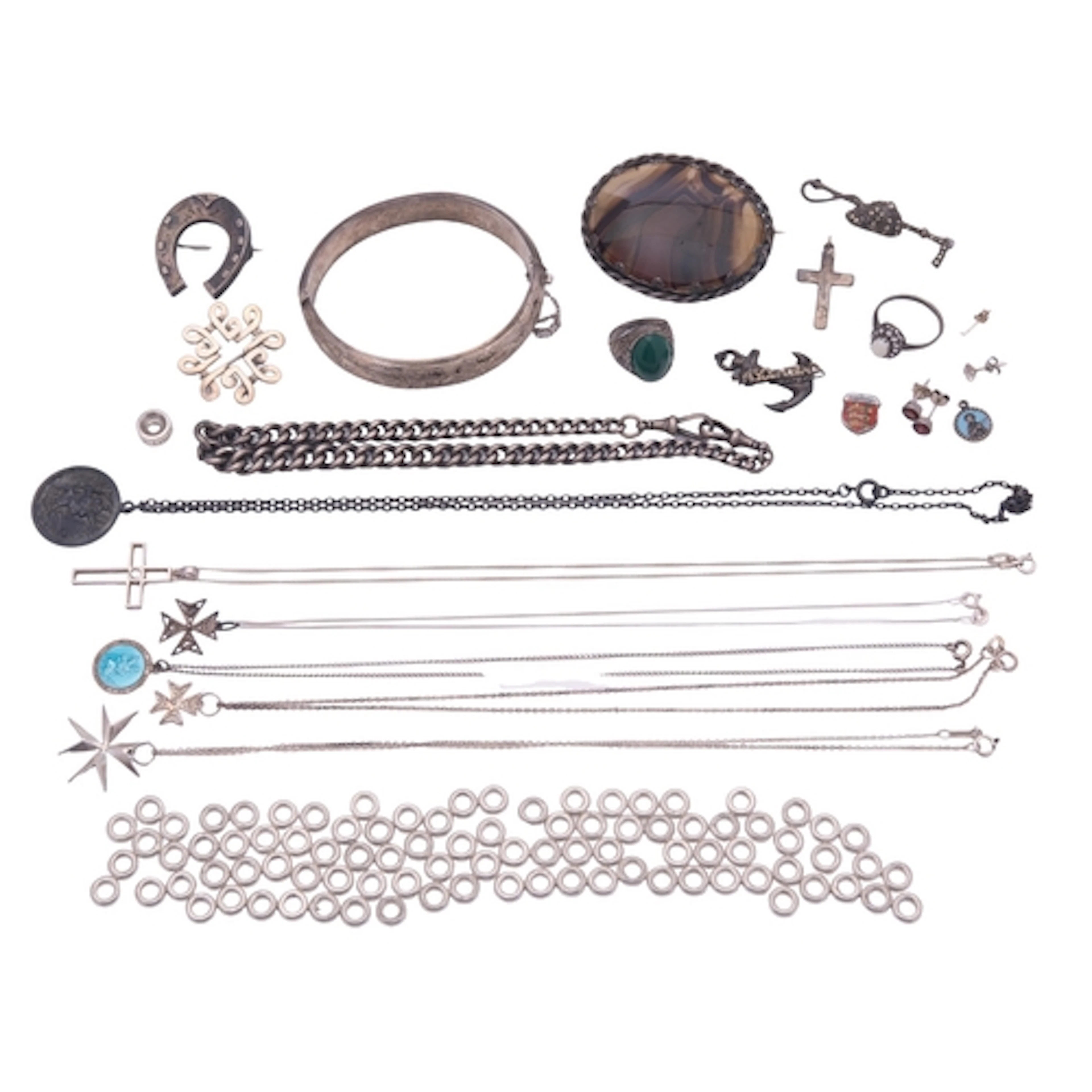 Mixed silver jewellery, to include six necklaces with pendan...