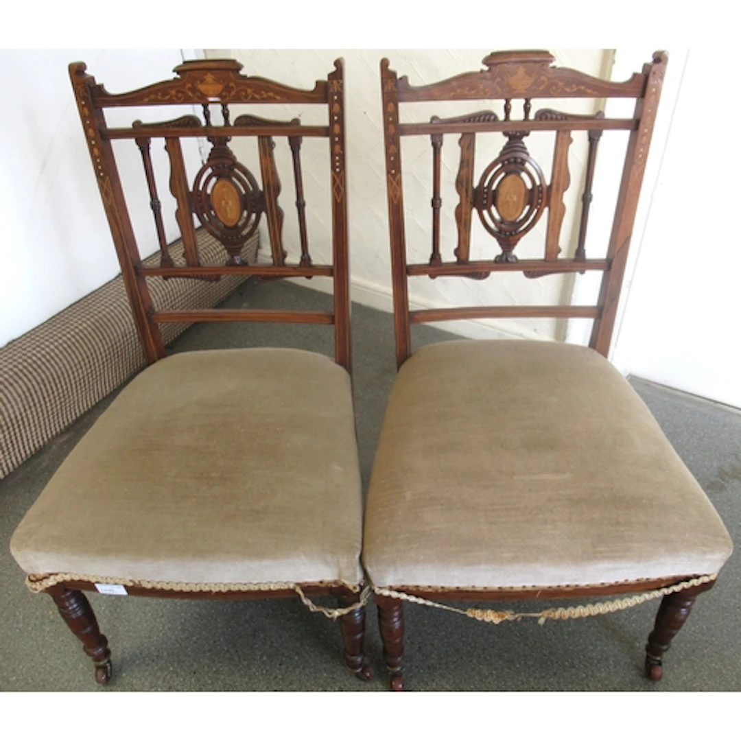 Pair of Edwardian rosewood and inlaid low seat nursing chair...
