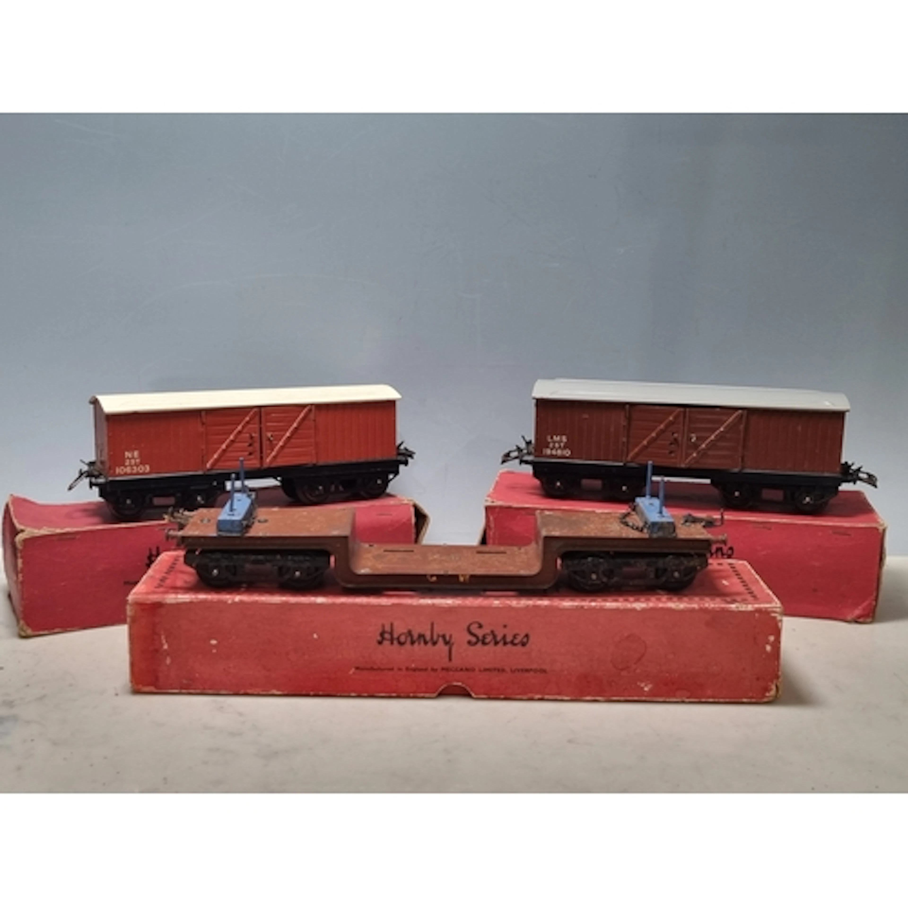 Three boxed Hornby No.2 Wagons comprising NE Goods Van, LMS ...