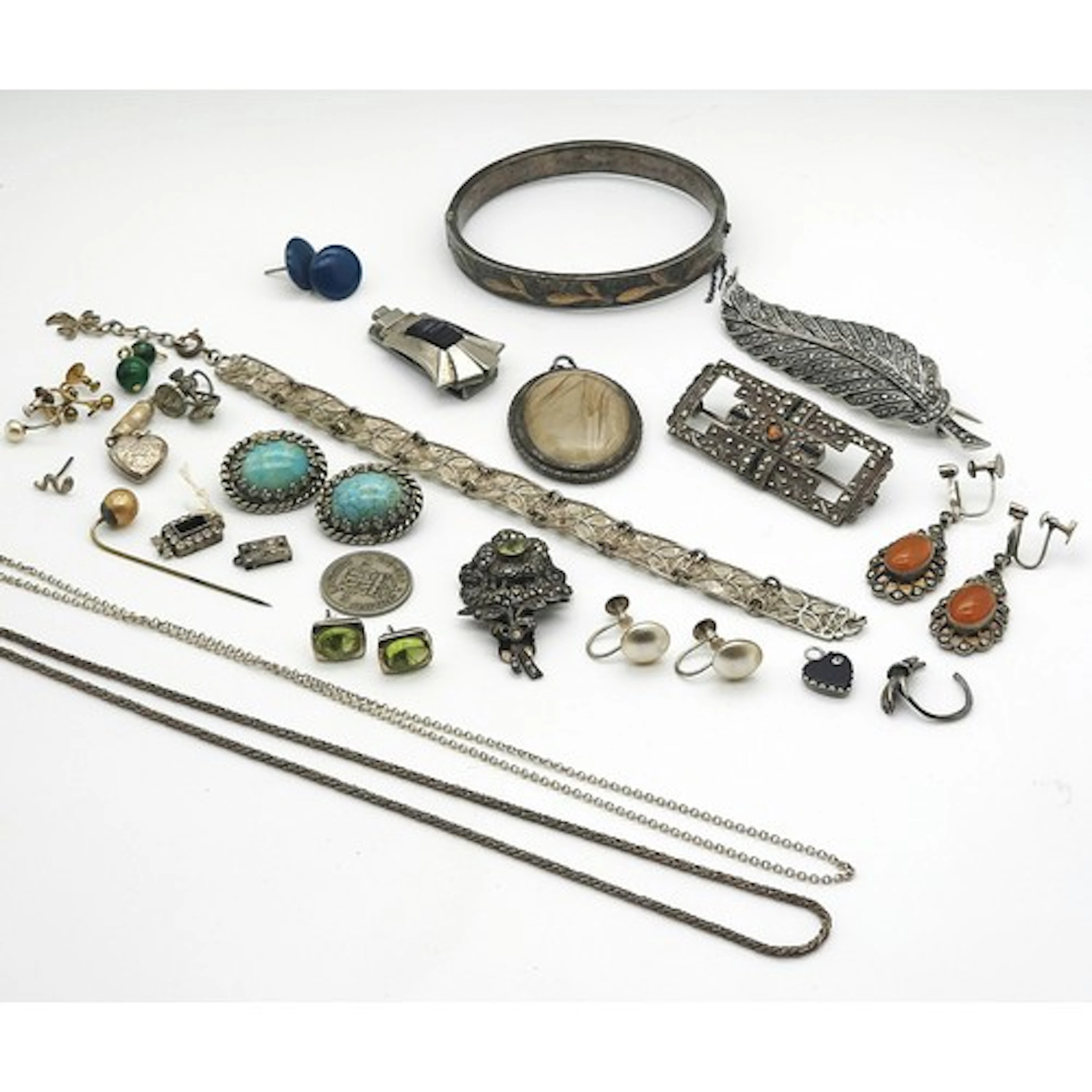 A mixed collection of silver and white metal jewellery, to i...