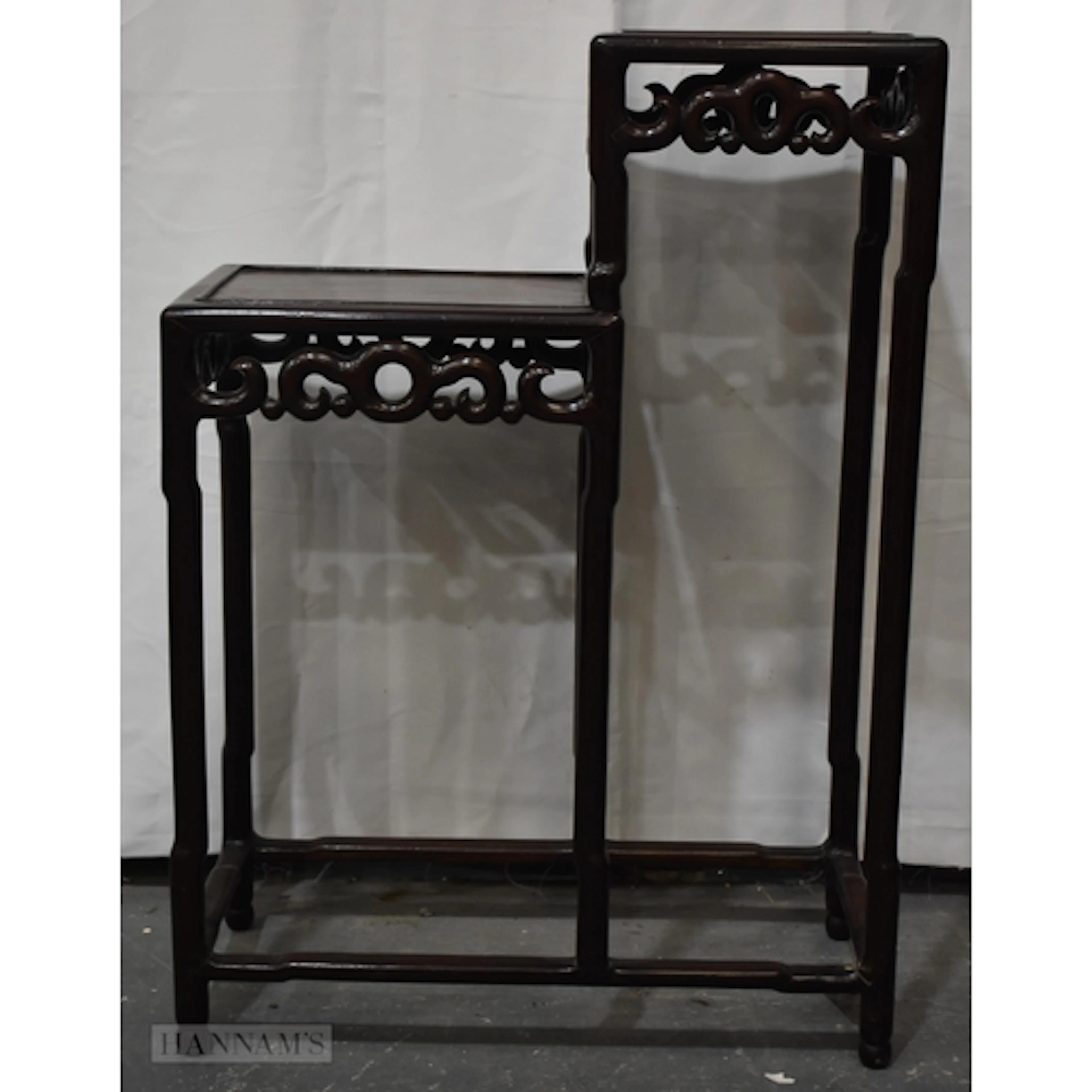 A 19TH CENTURY CHINESE CARVED HUANGHUALI WOOD DOUBLE STAND Q...