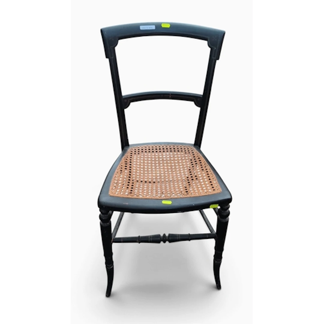 Late Victorian ebonised side chair with an open back, painte...