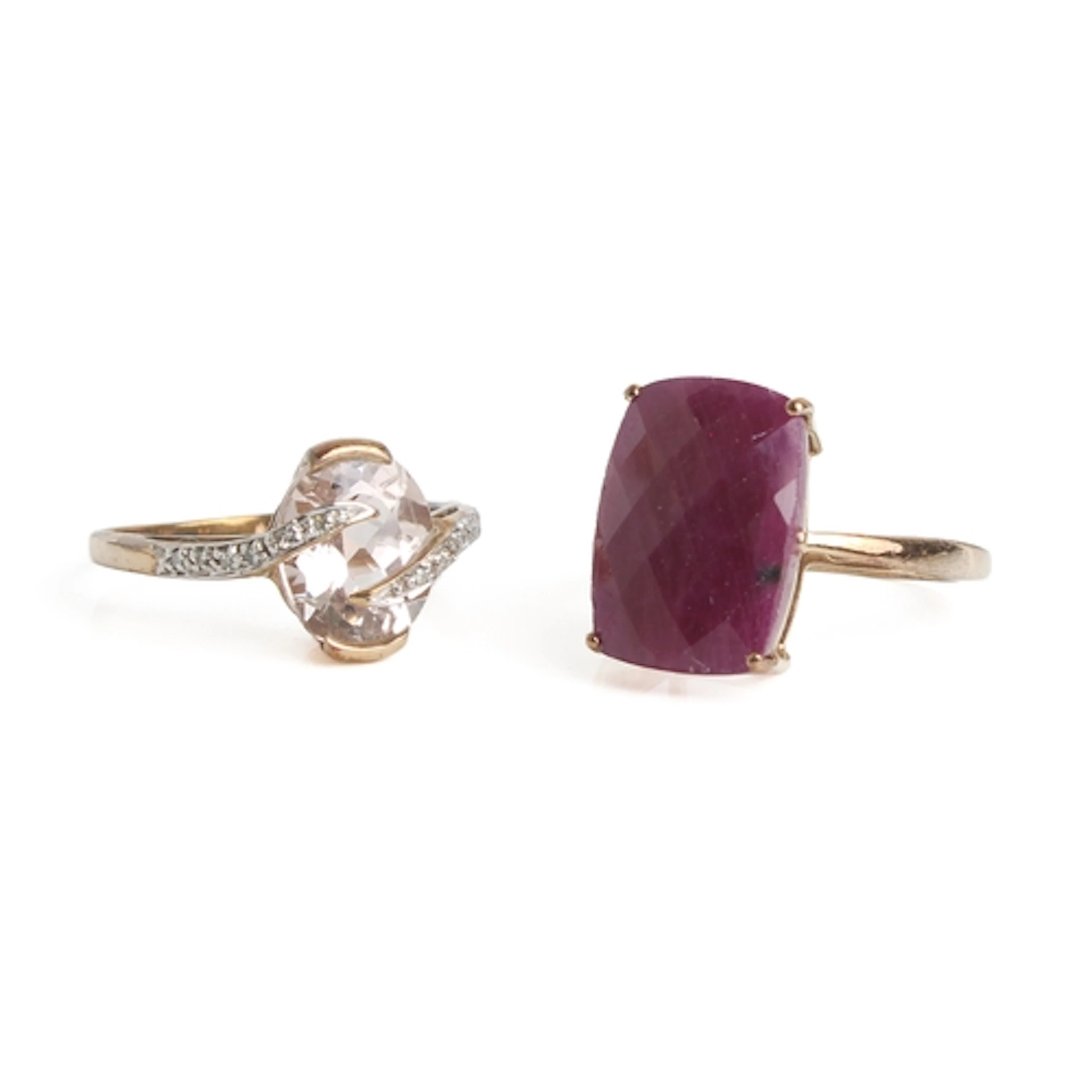 Two 9ct yellow gold and gemstone rings - both UK hallmarked,...
