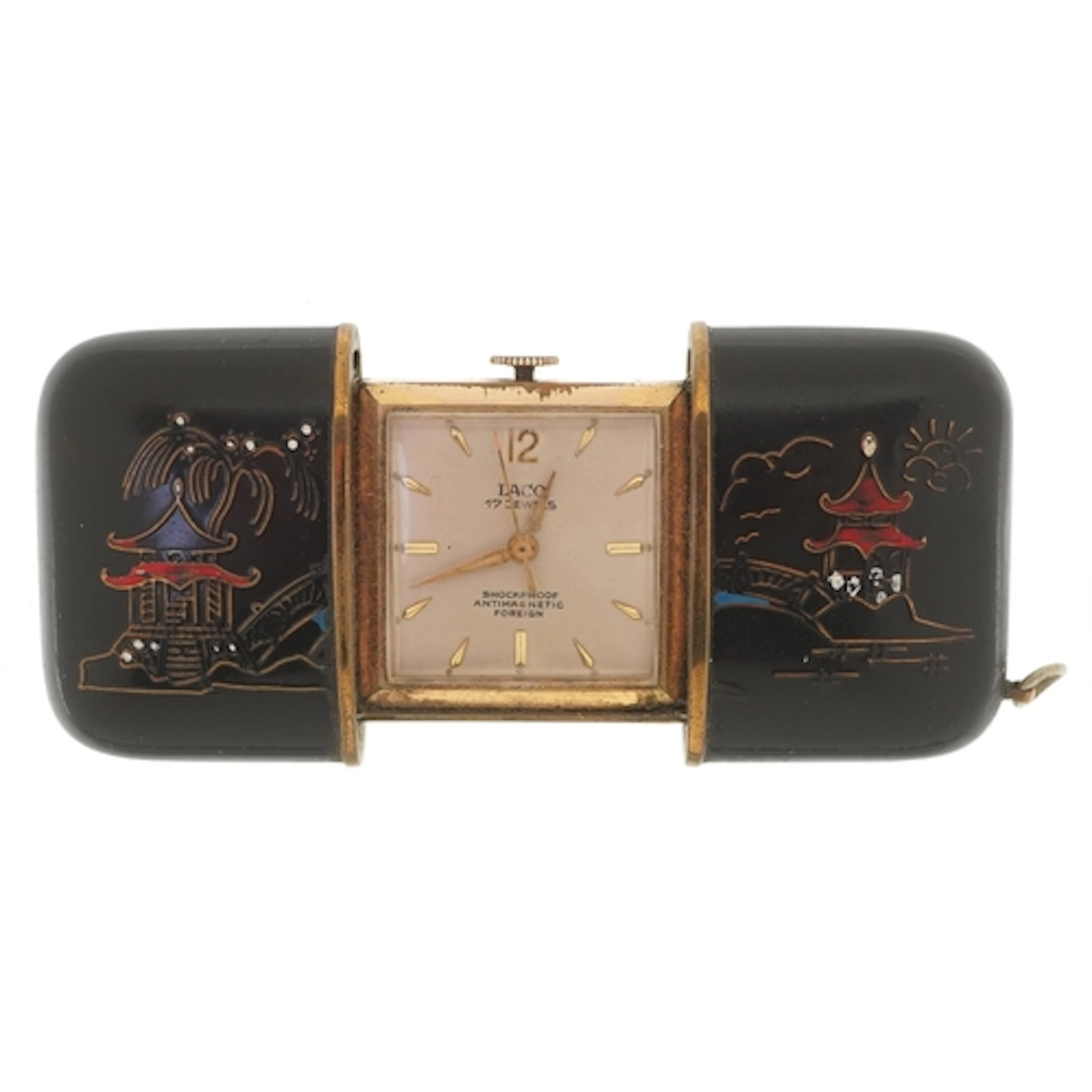 An American Laco 17 jewels chinoiserie decorated pocket watc...