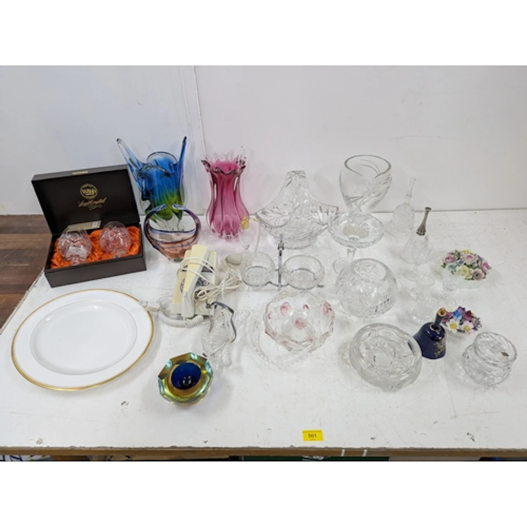 Glass and collectables to include two coloured art glass vas...