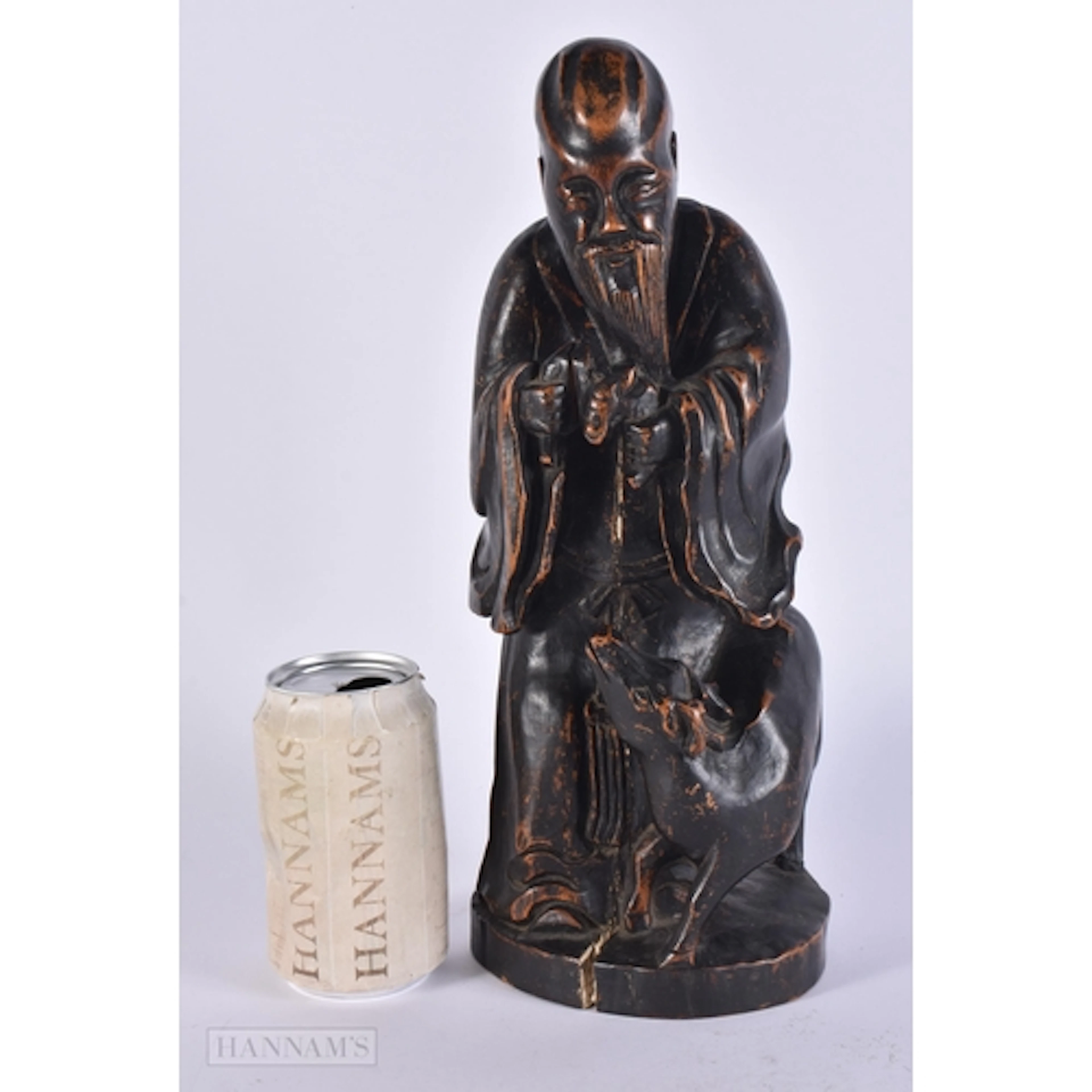 AN 18TH/19TH CENTURY CHINESE LACQUERED WOOD FIGURE OF AN IMM...