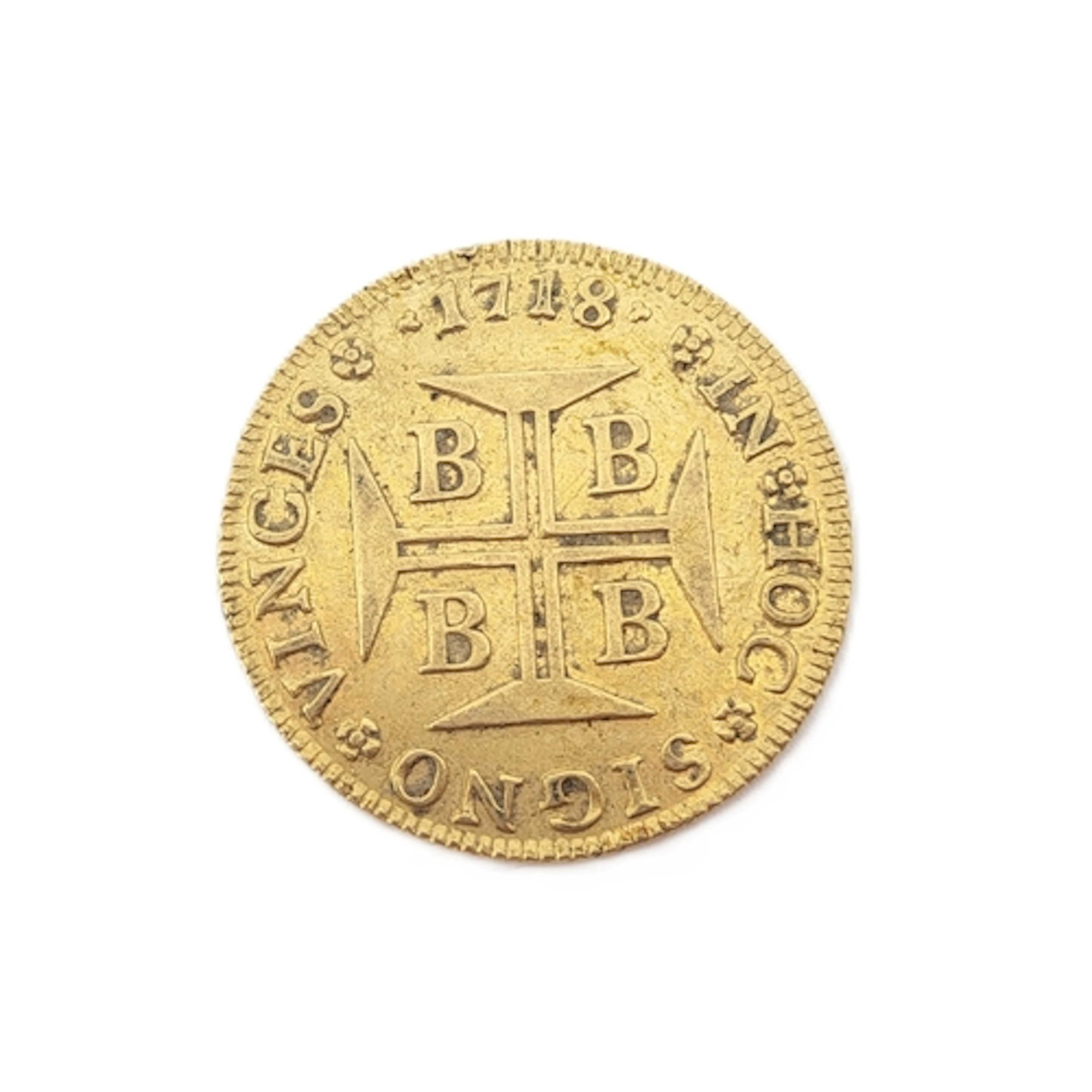 A 1718 4000 REIS BRAZIL GOLD COIN, 10.7g, 0.911 Fine (XRF te...