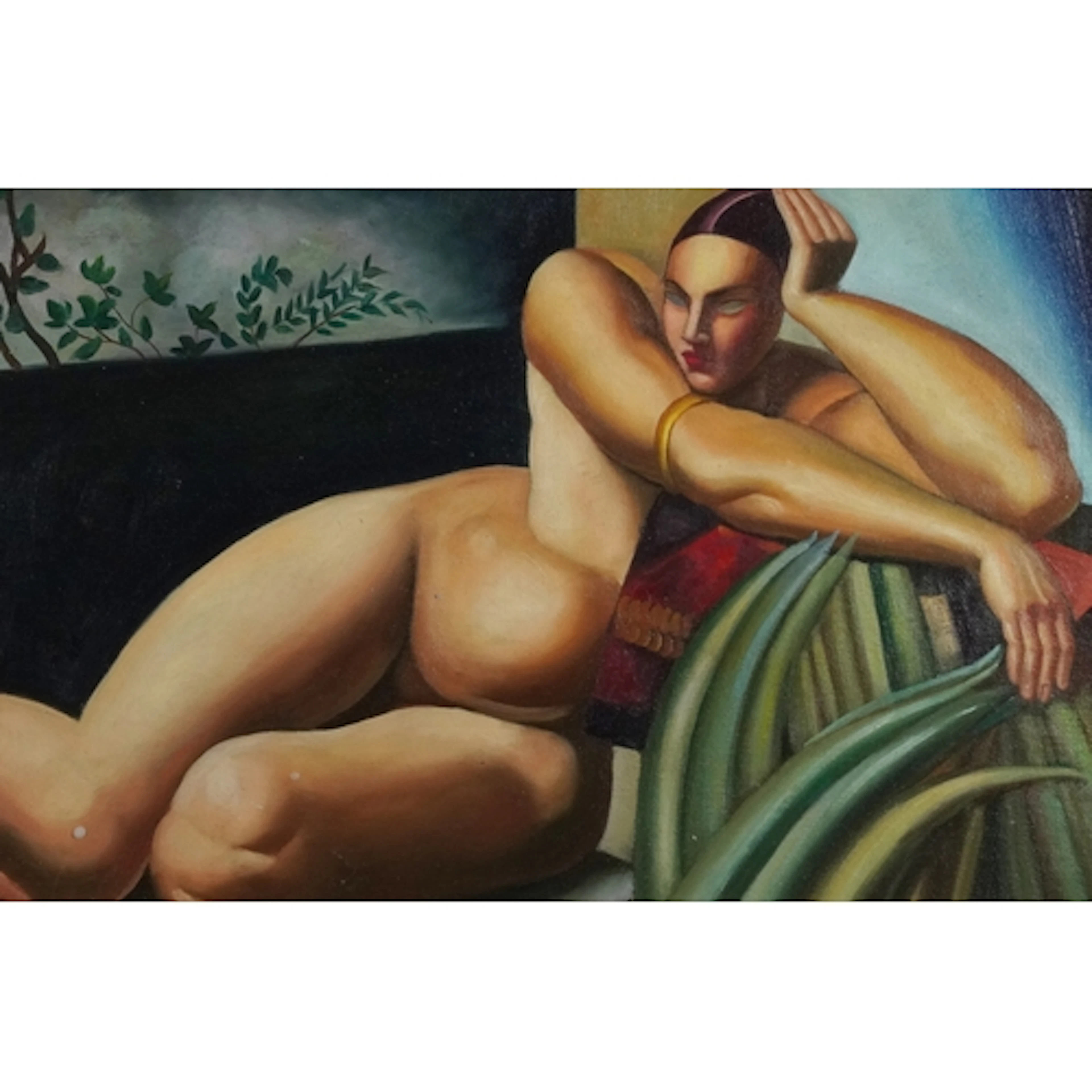 Manner of Tamara de Lempicka - Art Deco reclining nude femal...