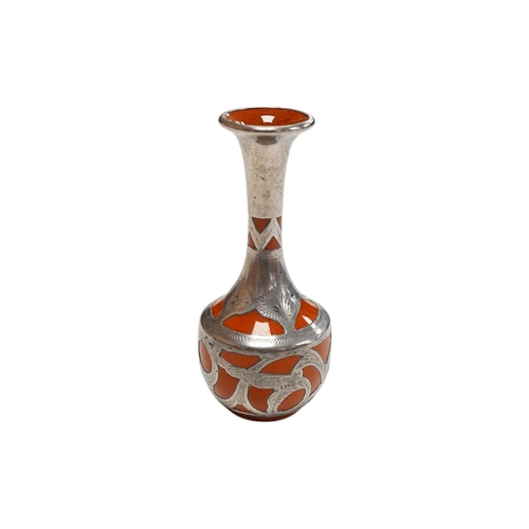 A miniature silver overlaid ceramic vase, hallmarked 1903, 8...