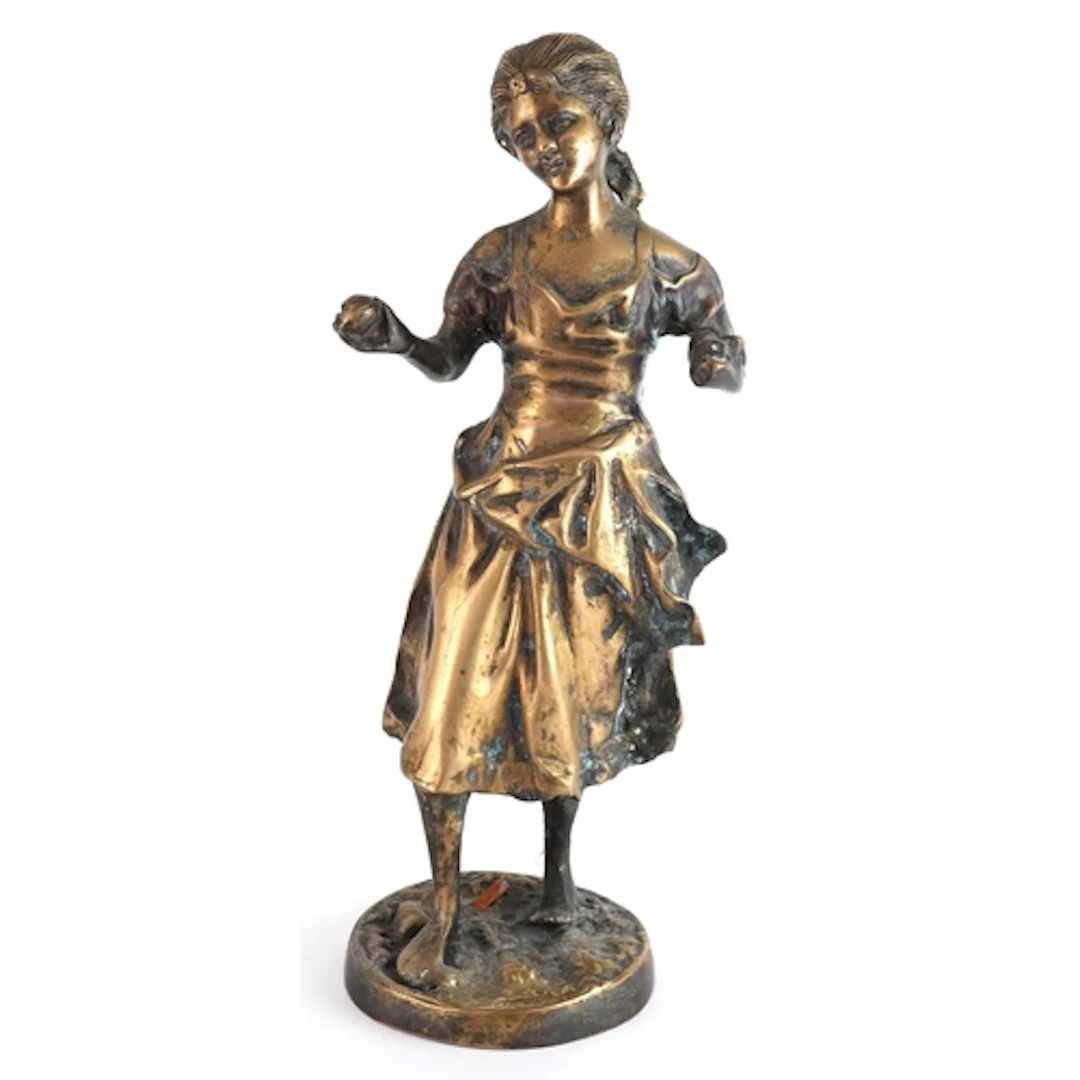 Gilt bronze study of a young peasant girl, bearing indistinc...