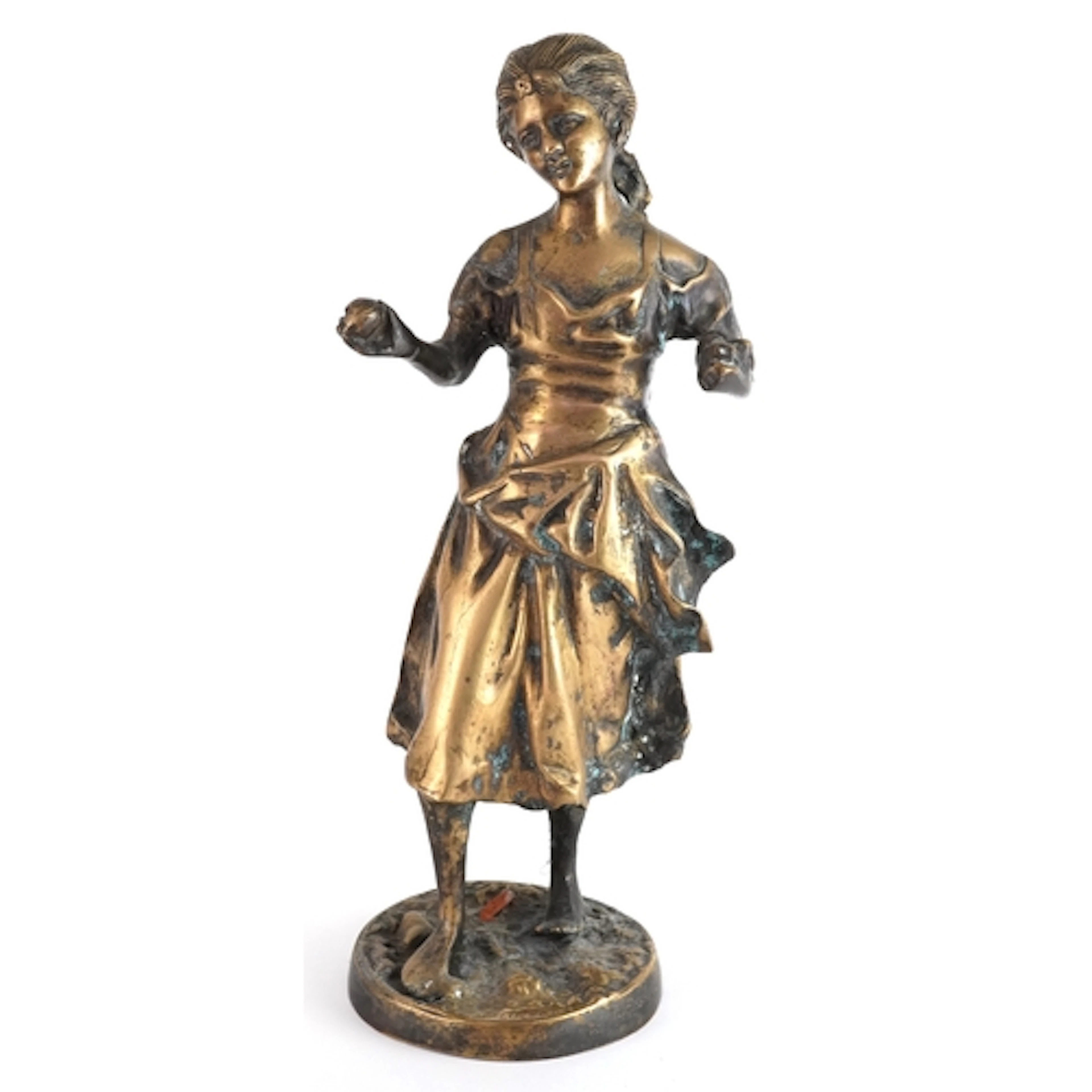 Gilt bronze study of a young peasant girl, bearing indistinc...