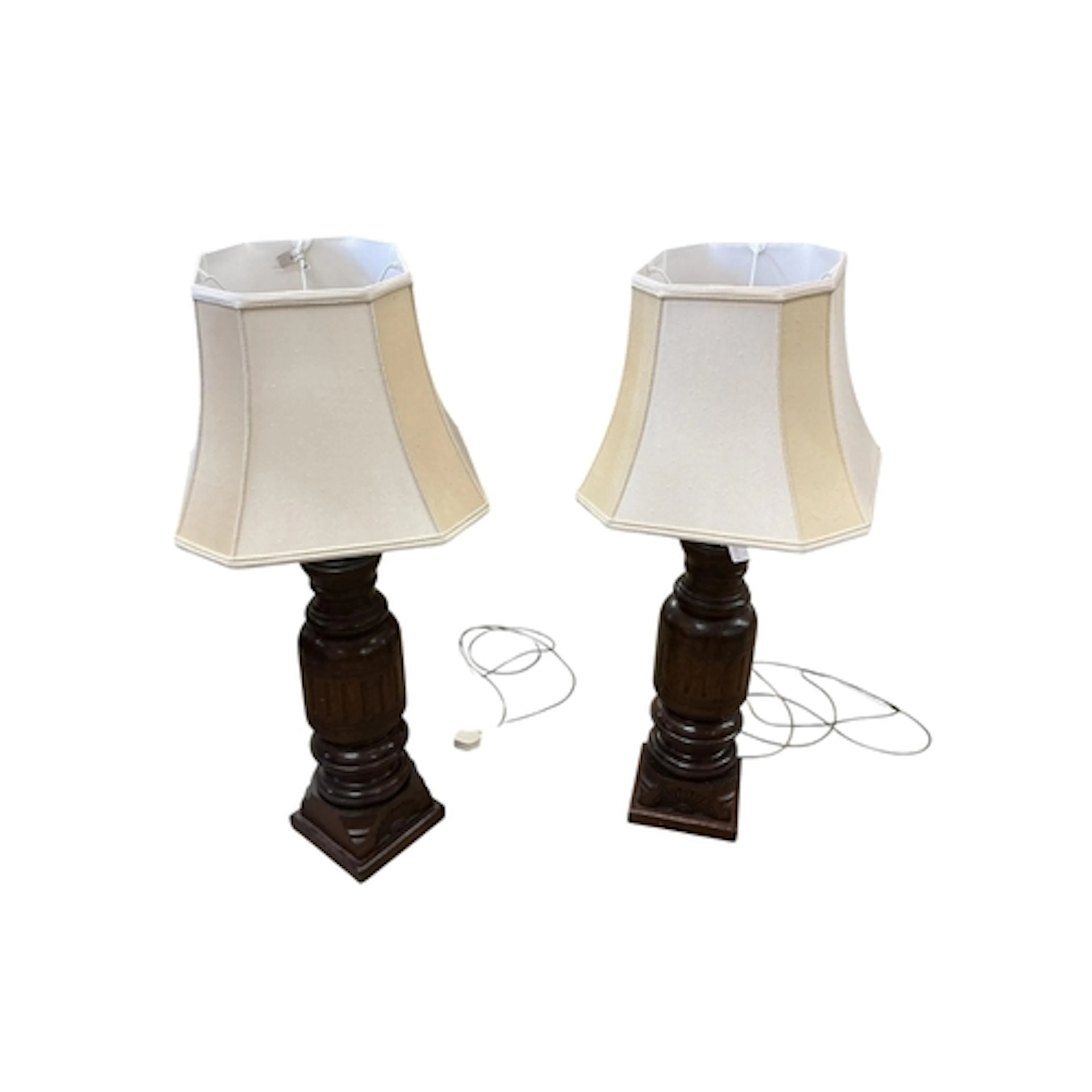 A pair of late Victorian mahogany lamps converted from bedpo...