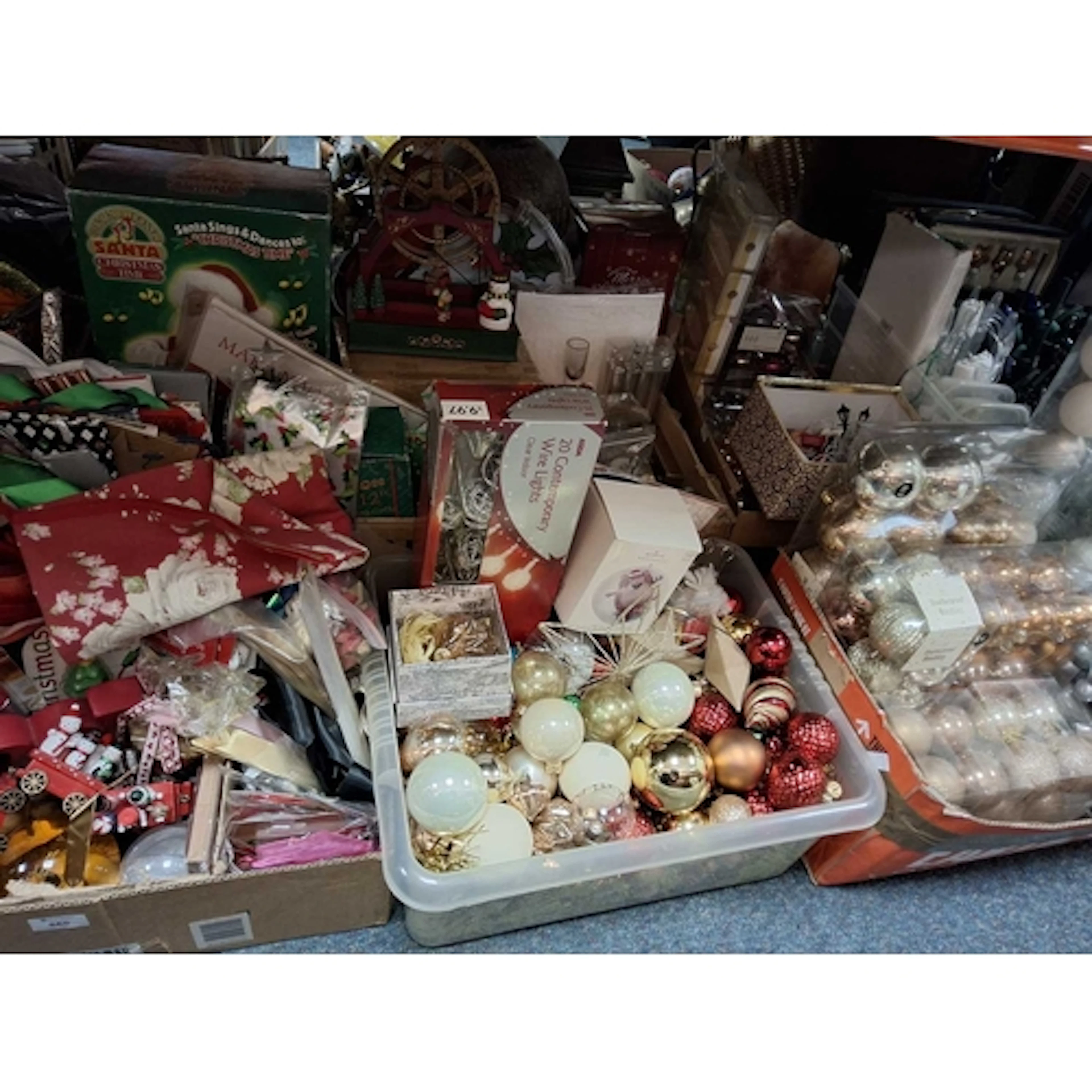 NINE BOXES AND LOOSE CHRISTMAS DECORATIONS, HALLOWEEN DECORA...