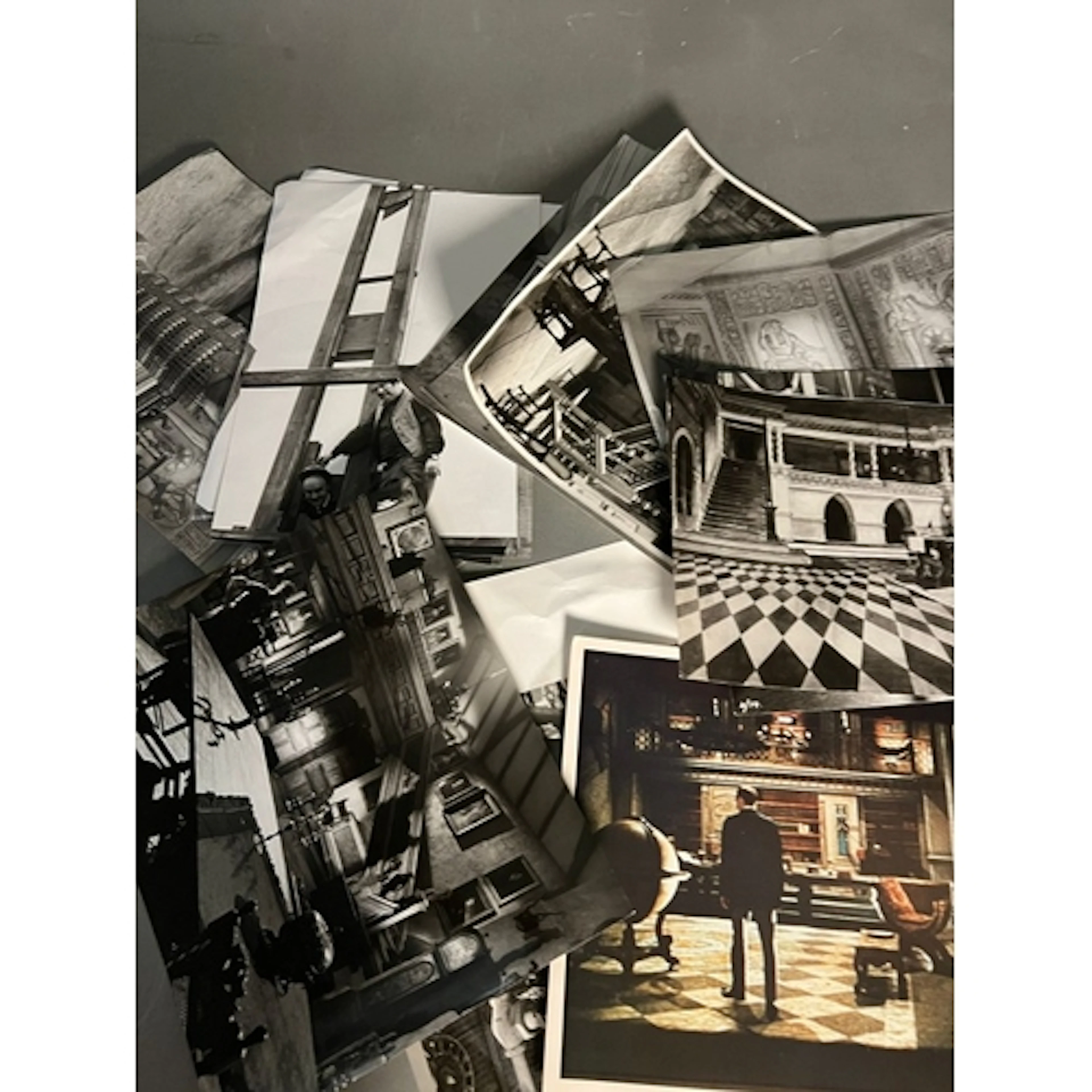 A collection of black and white production stills and film-s...