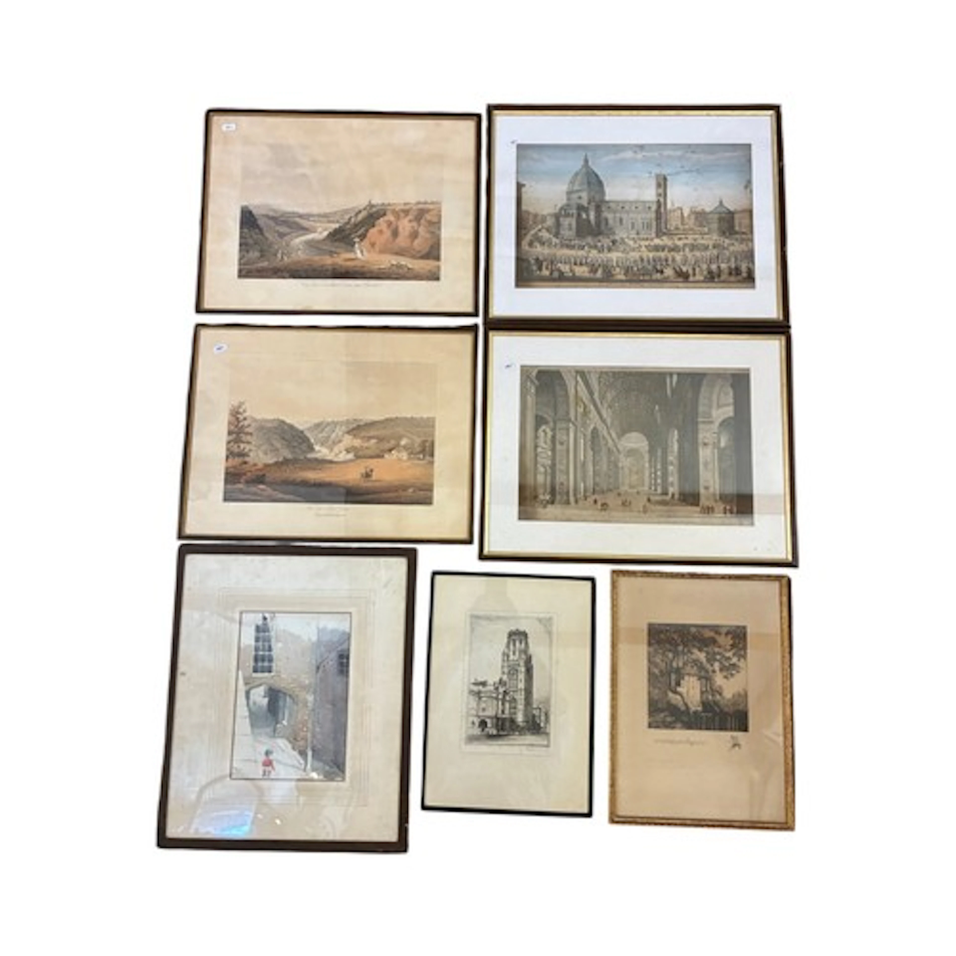 A watercolour and six prints: MDM - patrolling guard, signed...