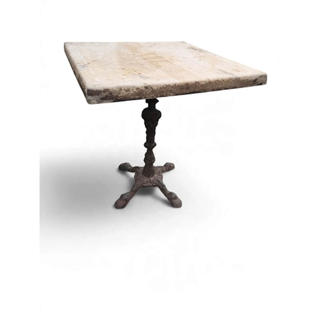 A square Table on a Cast Iron base. W 60 x H 68 cm approx.