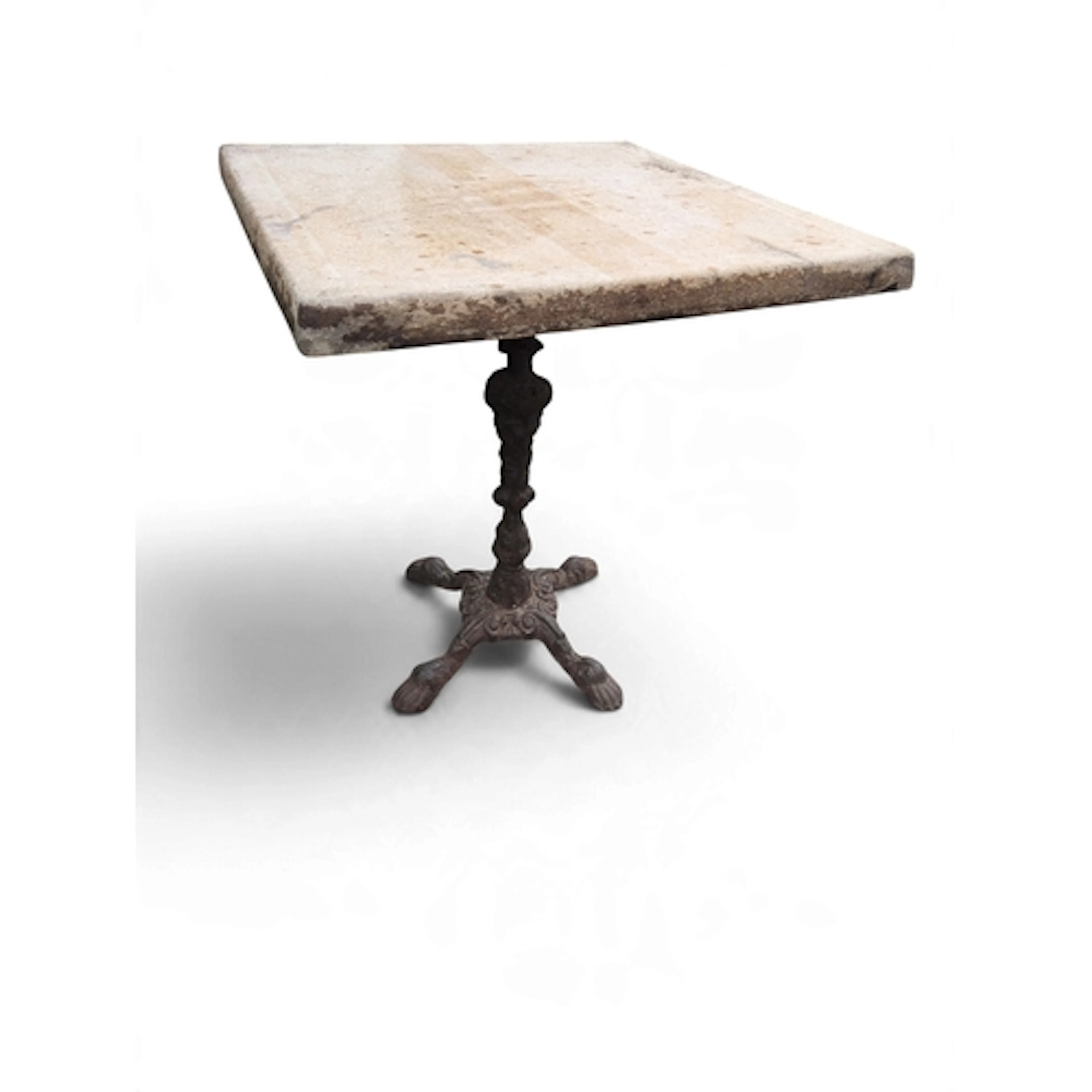 A square Table on a Cast Iron base. W 60 x H 68 cm approx.