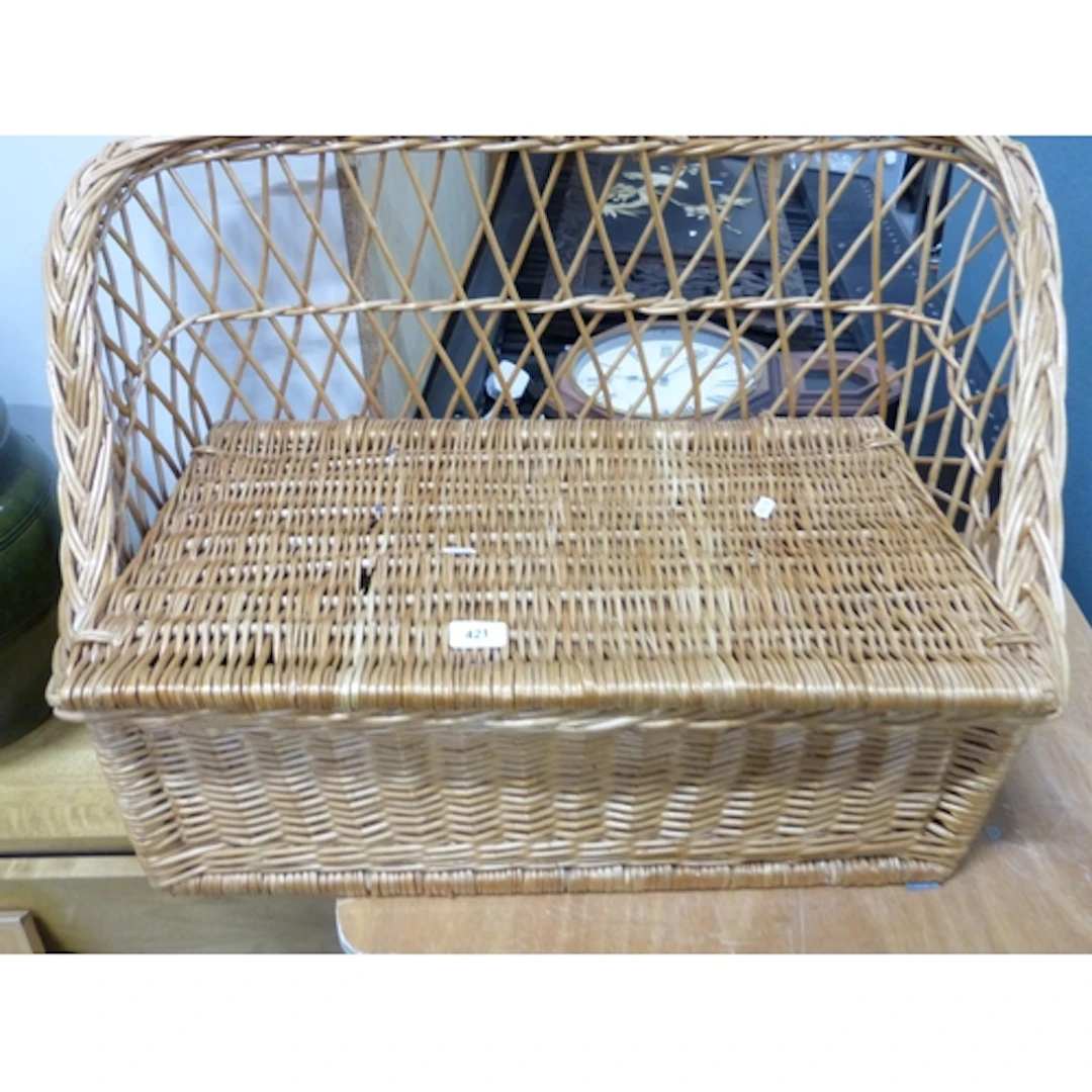 Modern child's wicker sofa with hinged box seat.