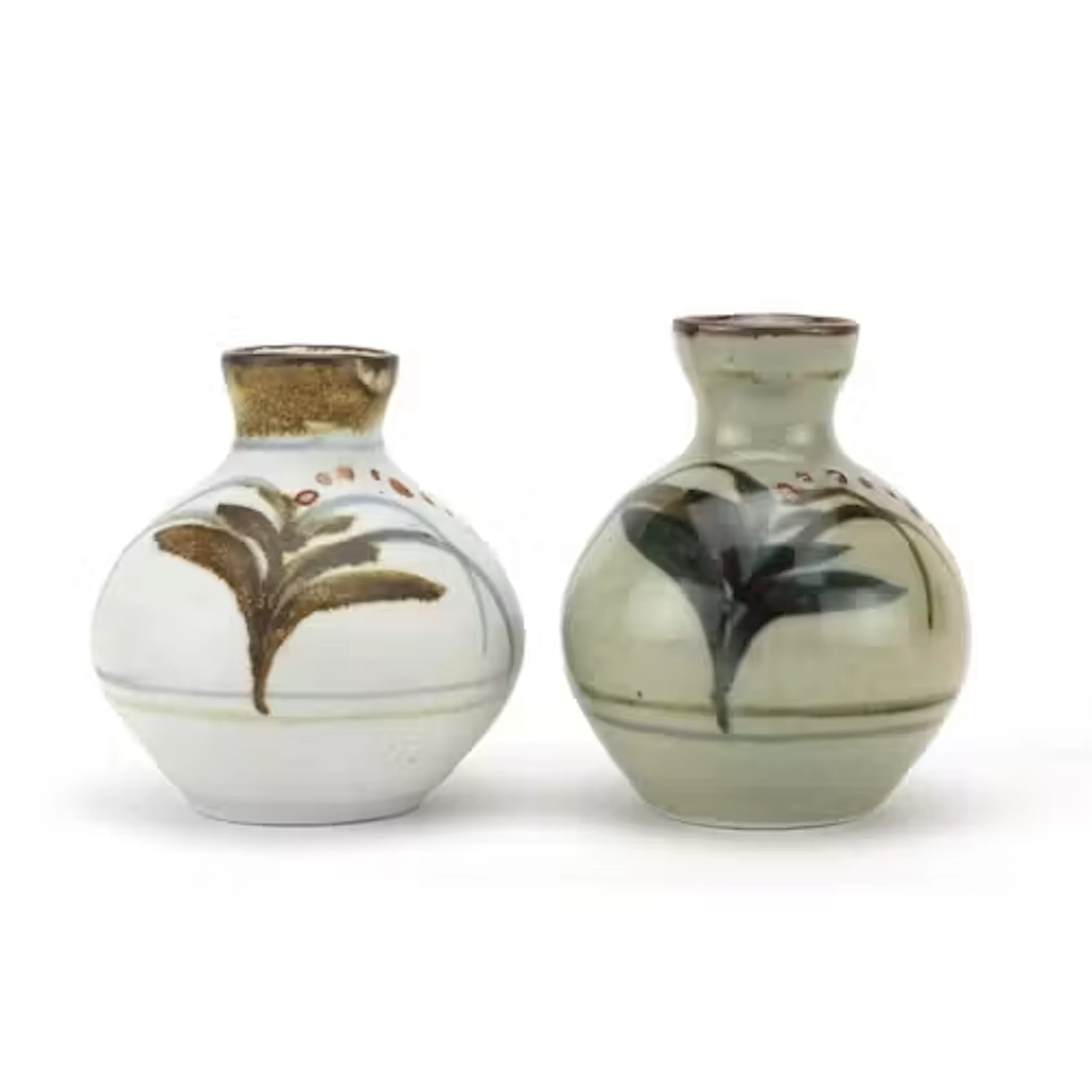 Two David Leach studio pottery bud vases, each having a Foxg...