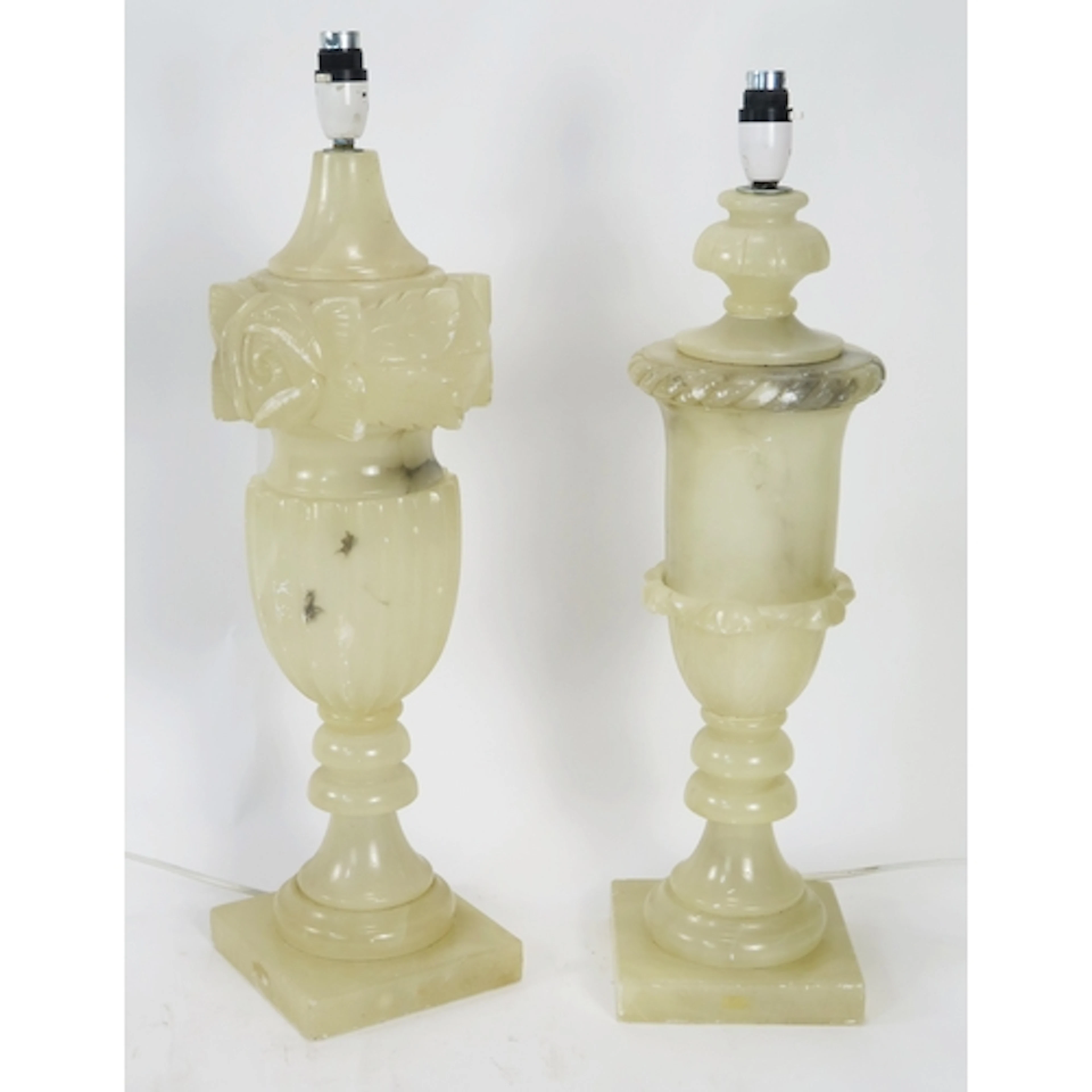 Vintage Italian Alabaster stone lamp base with carved rose d...