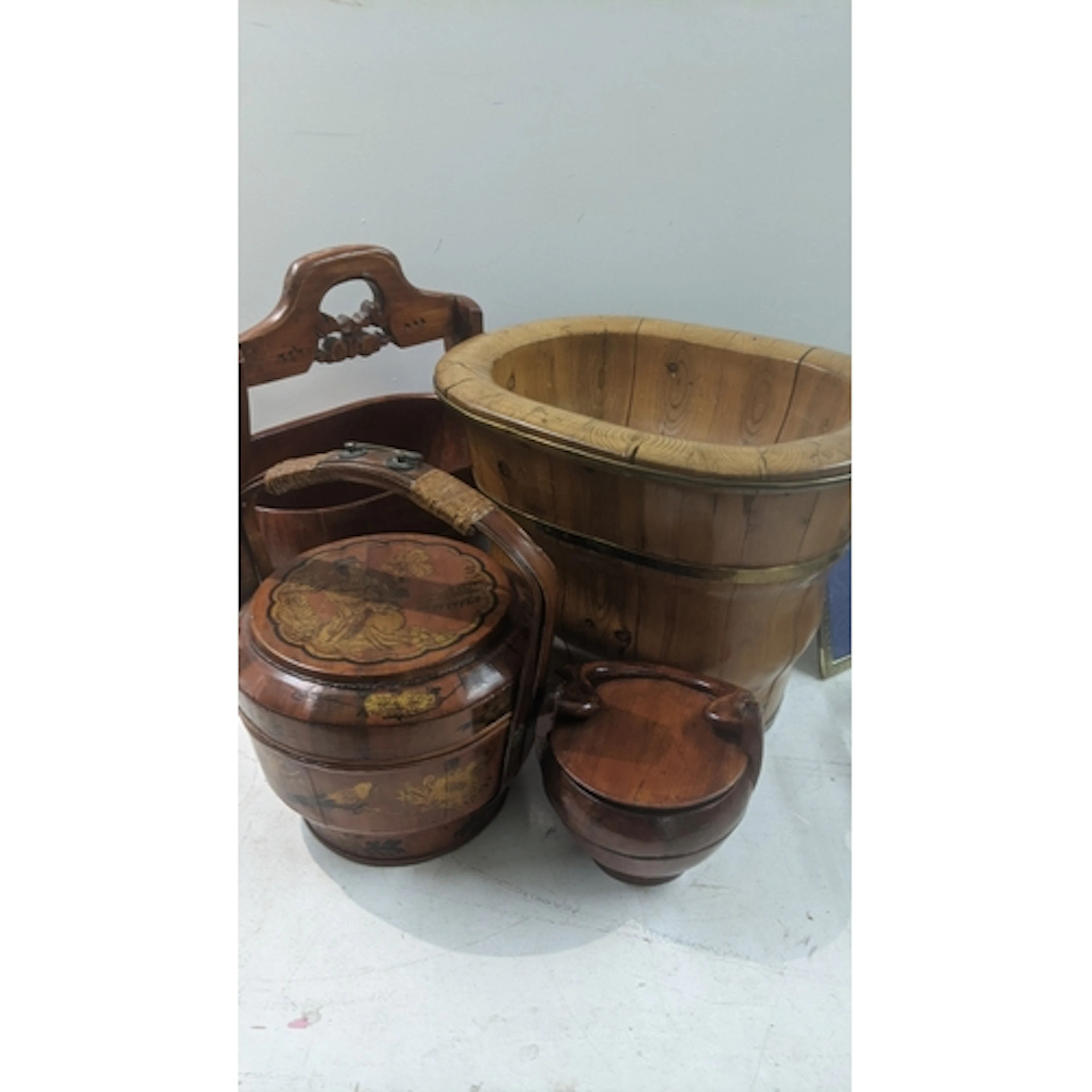 Traditional wooden items to include a reproduction Chinese w...