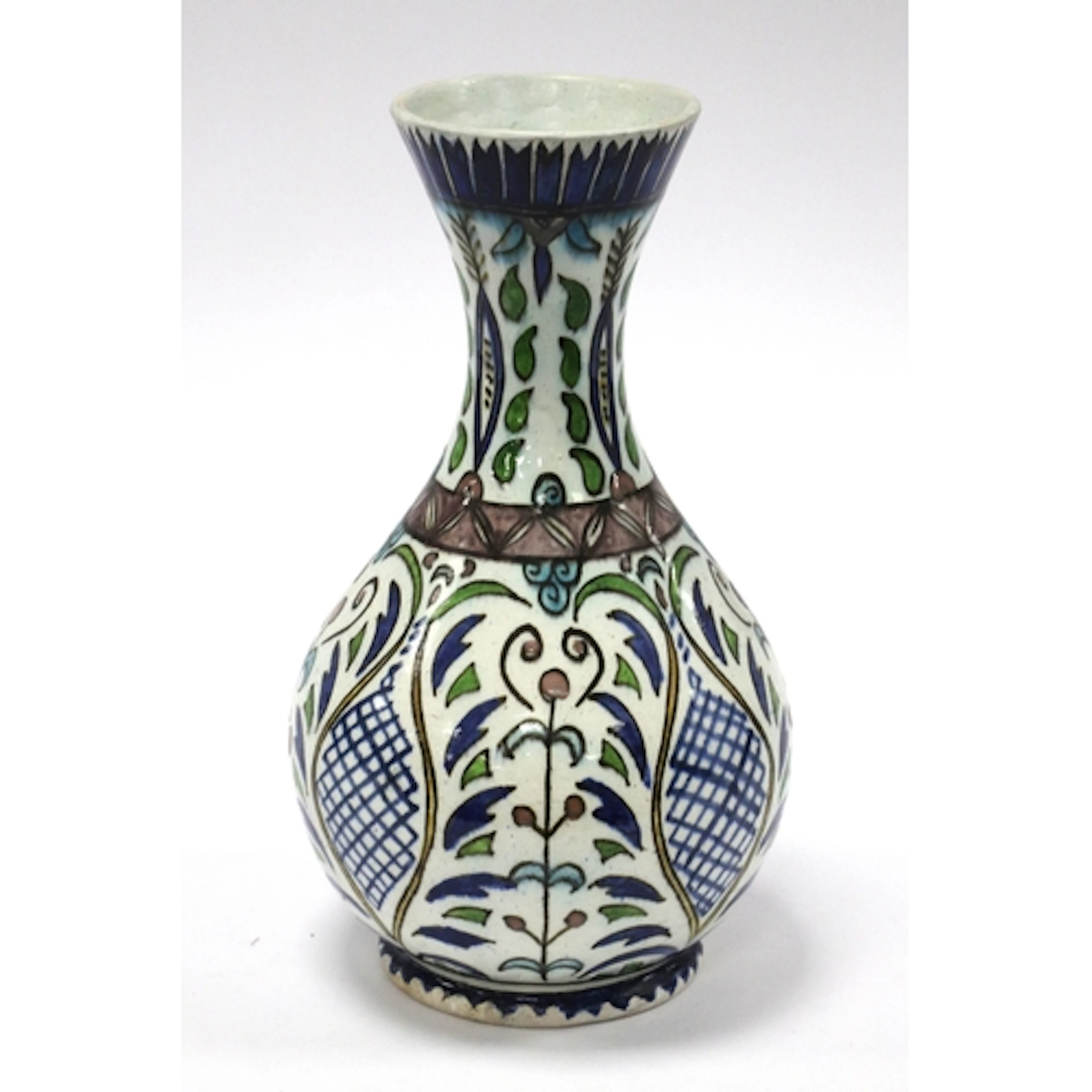 An Early XX Century Iznik Style Pottery Vase, of extended ov...
