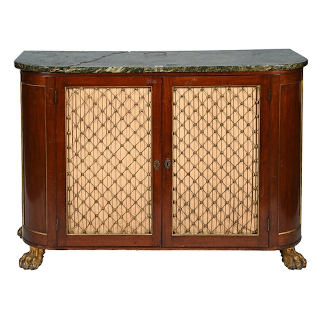 A mahogany chiffonier, first half 19th c, with brass grille ...