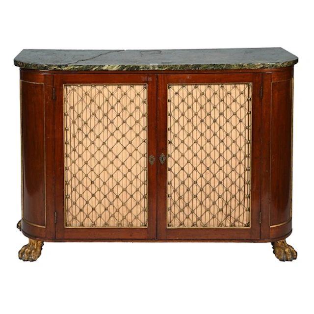 A mahogany chiffonier, first half 19th c, with brass grille ...