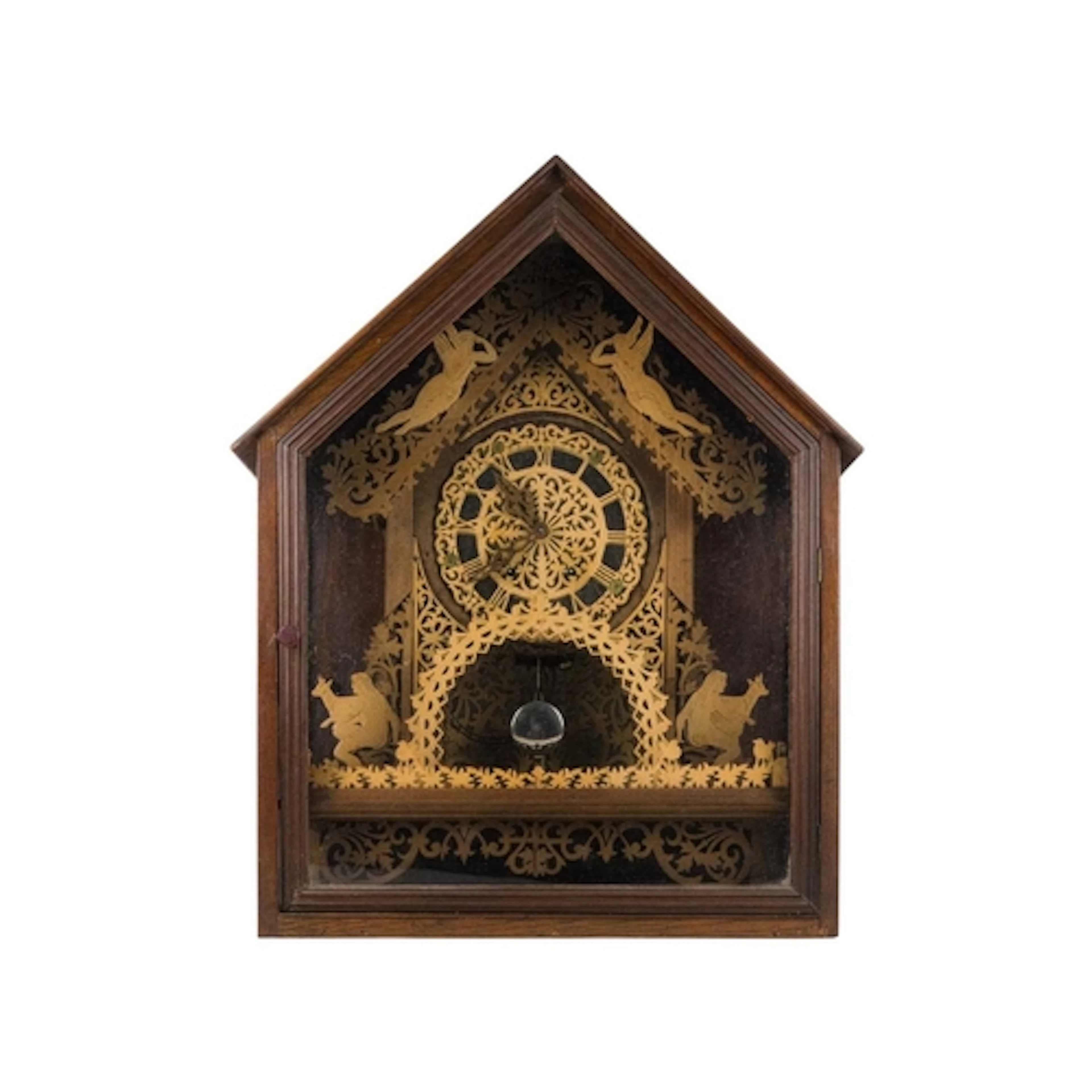 An unusual fretwork clock. Early 20th century, with a mirror...