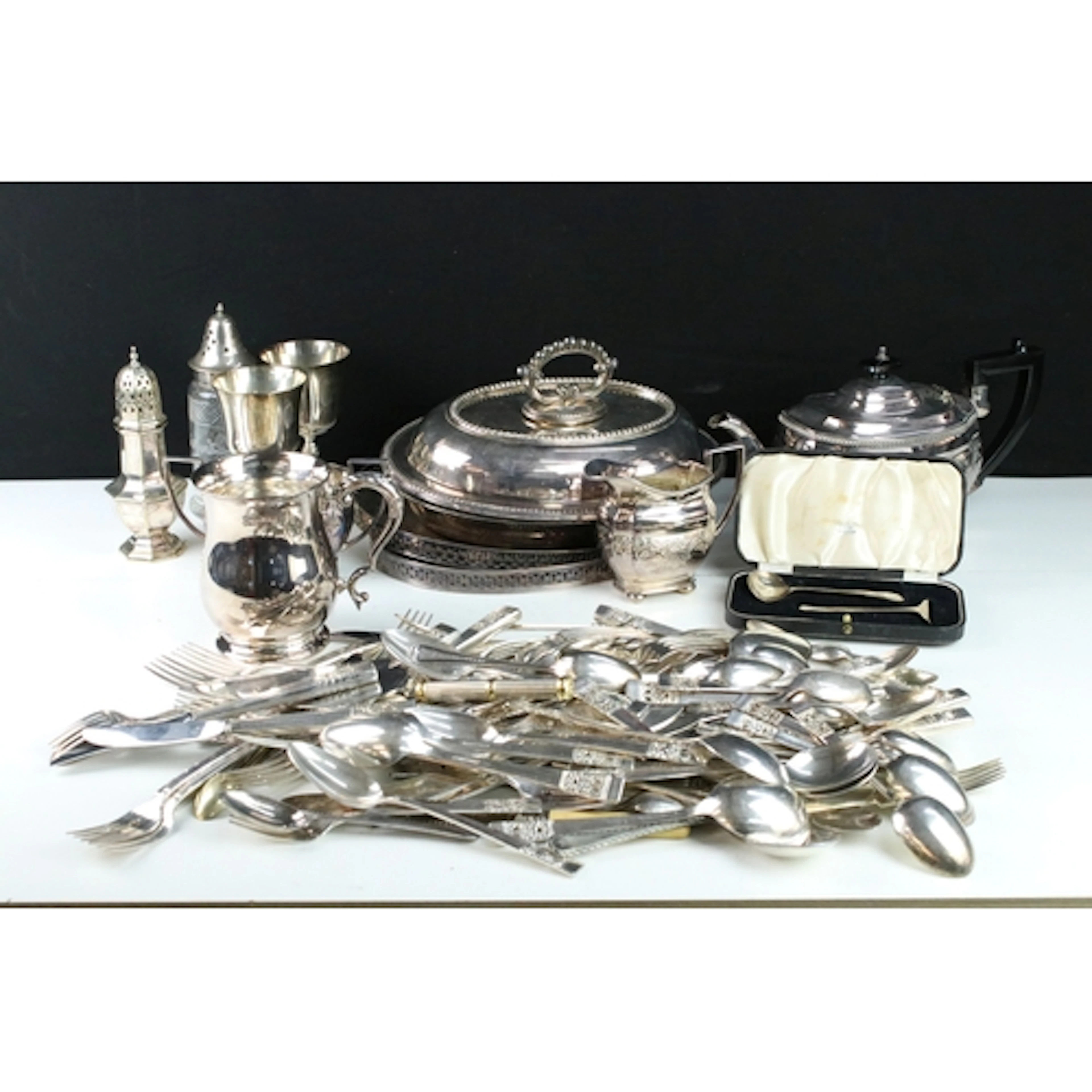 Collection of silver plate, to comprise entree dishes, three...
