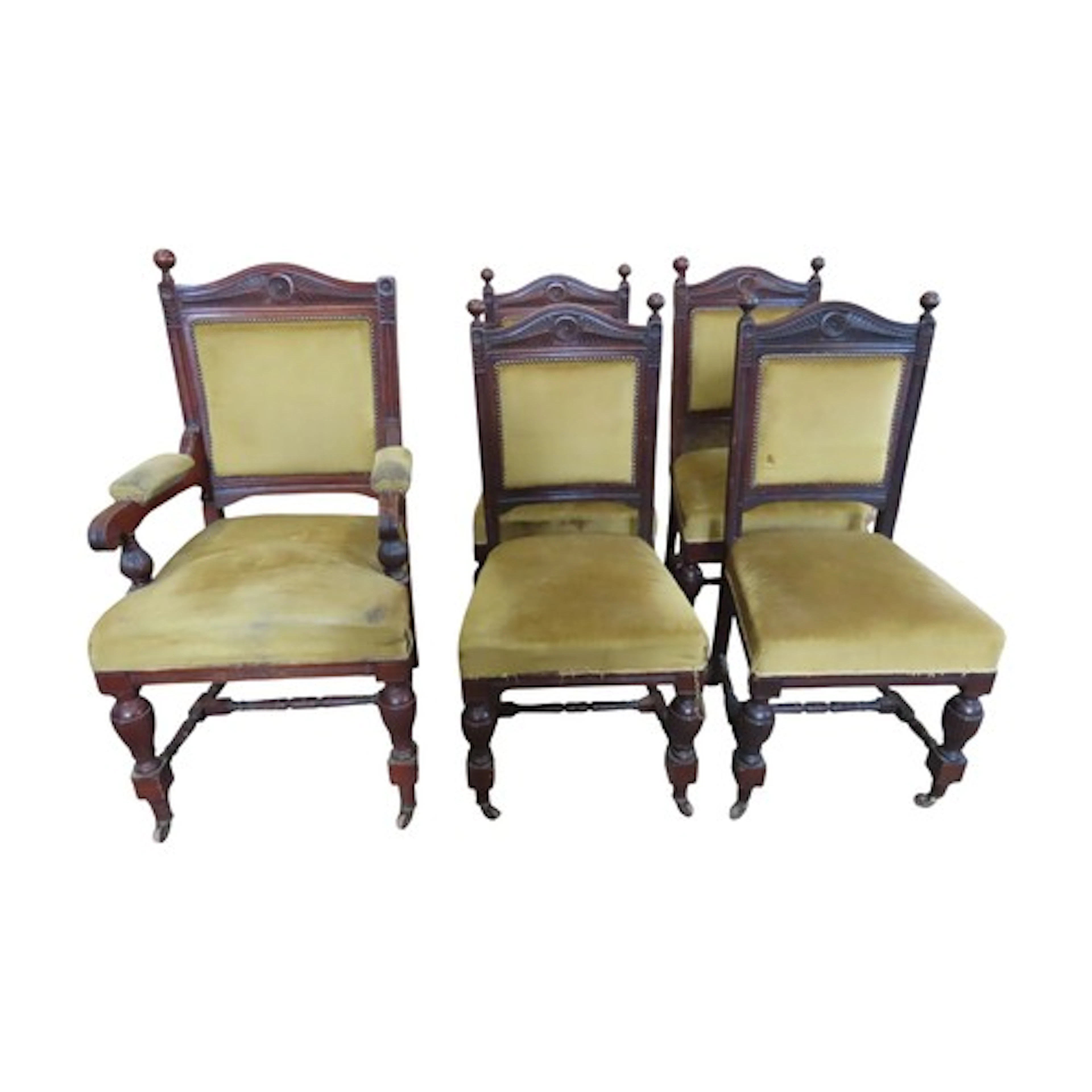 A set of 5 (4+1) Edwardian dining chairs with upholstered s...