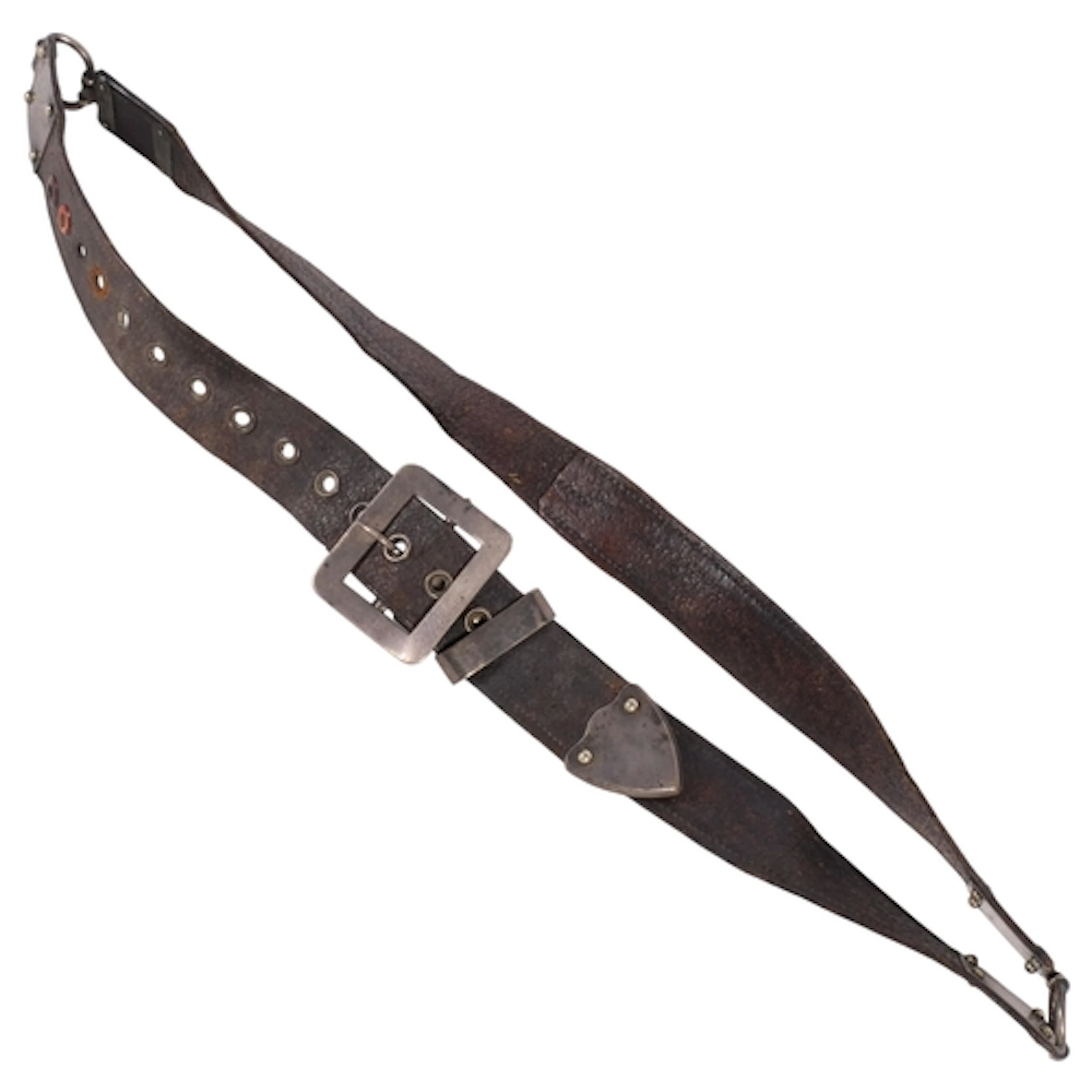 A 19th century leather and silver-mounted belt, with hallmar...
