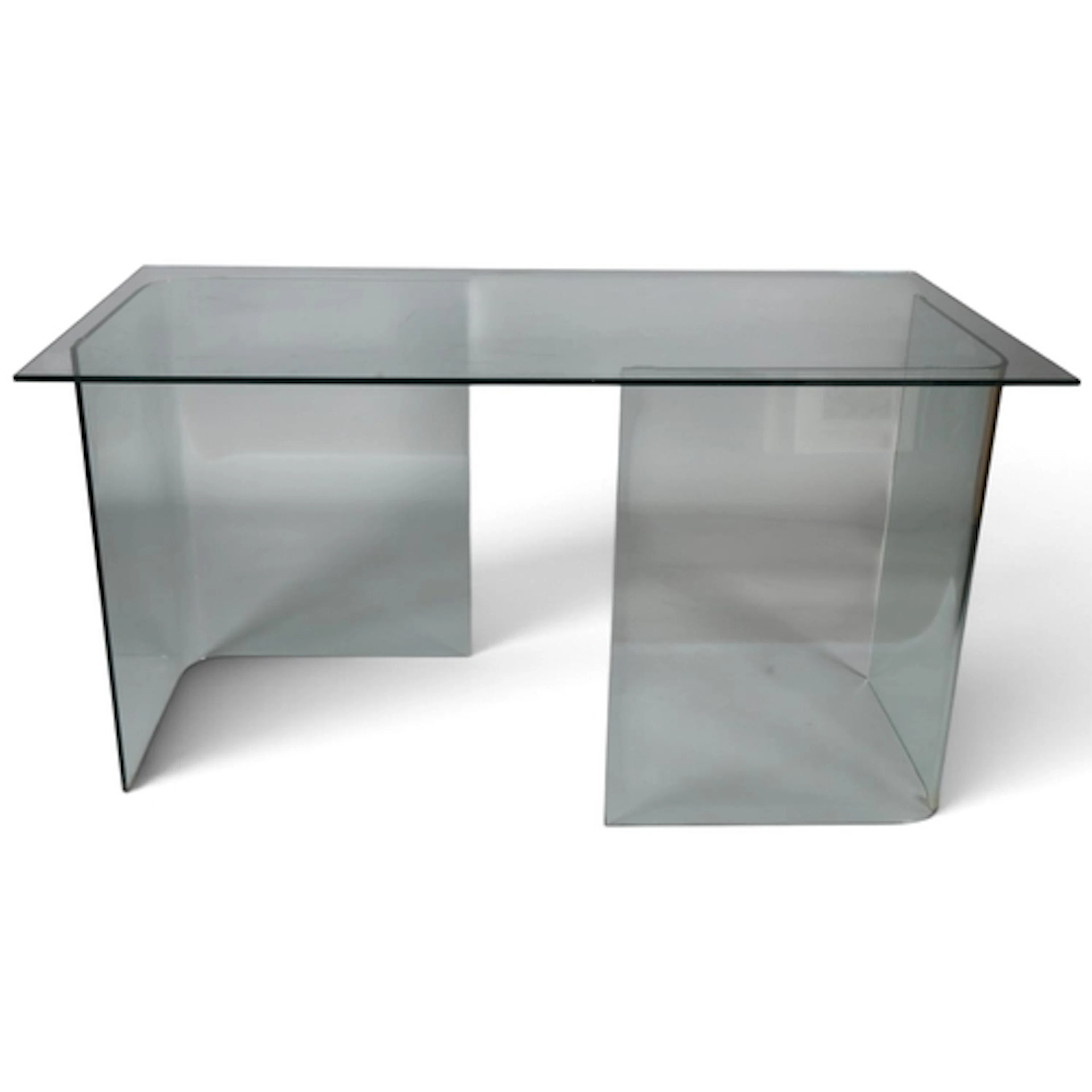 A glass desk/dining or garden table with moveable glass supp...