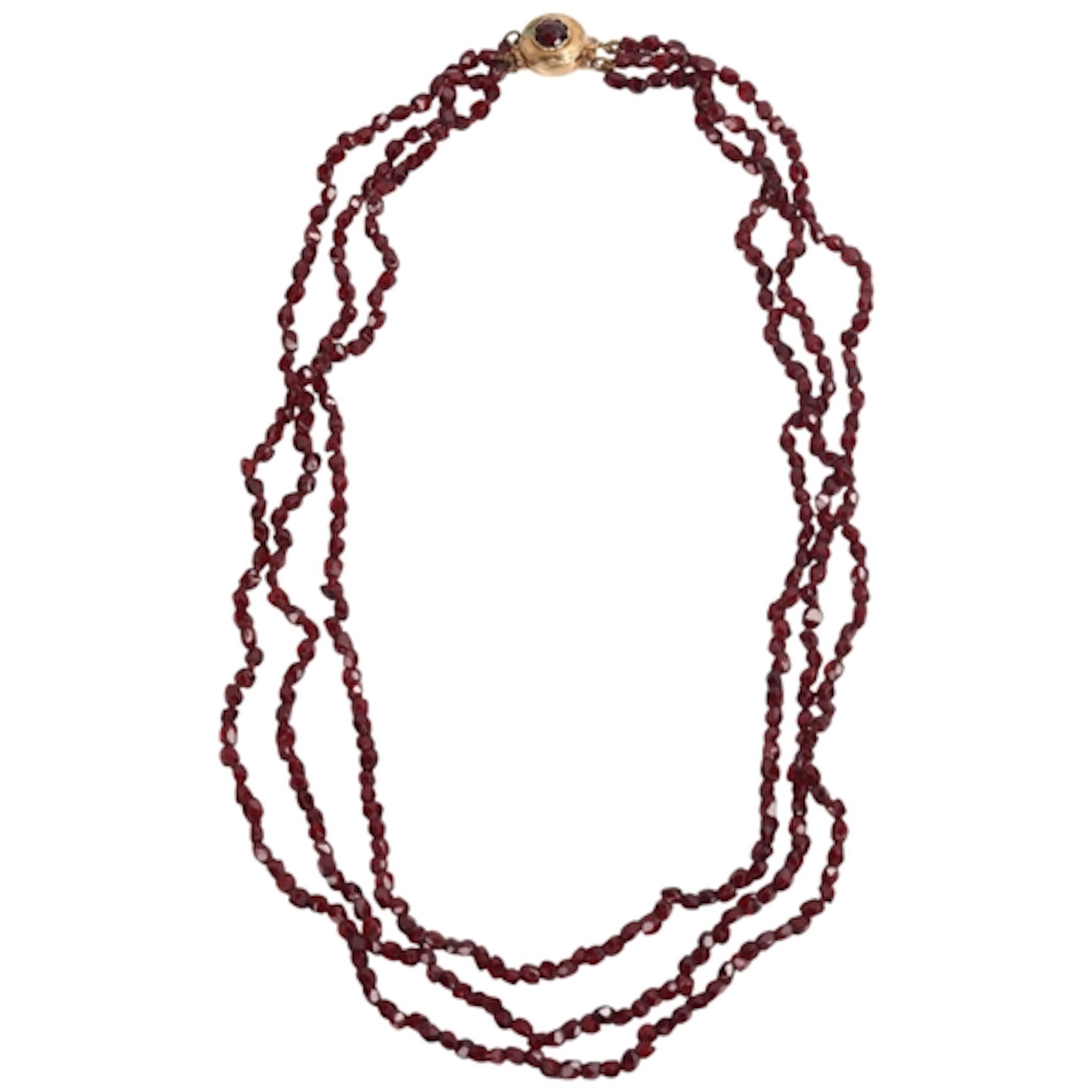An Antique Victorian garnet bead multi-link necklace, set wi...