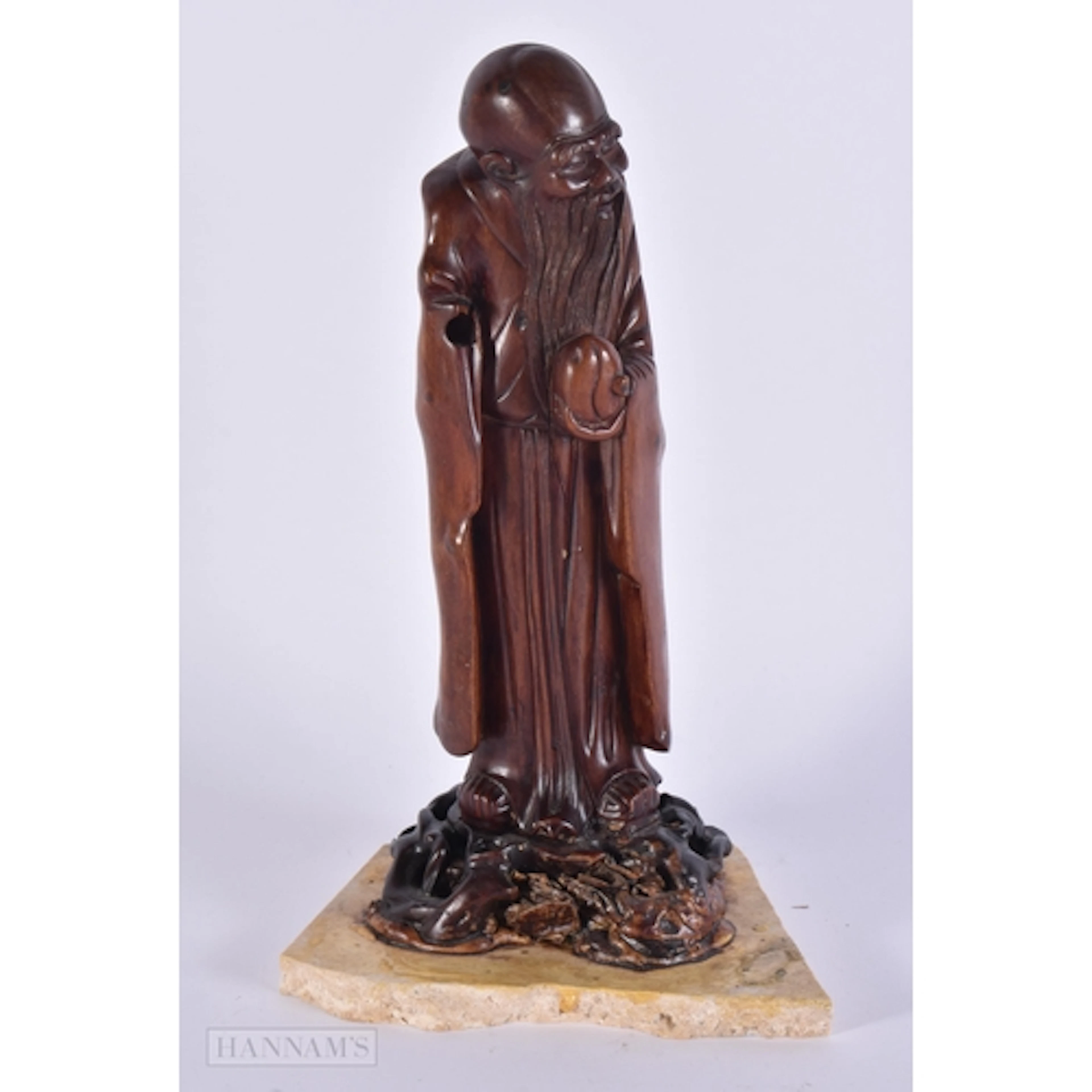 A CHINESE QING DYNASTY CARVED ROOTWOOD FIGURE OF SAGE. 27 cm...