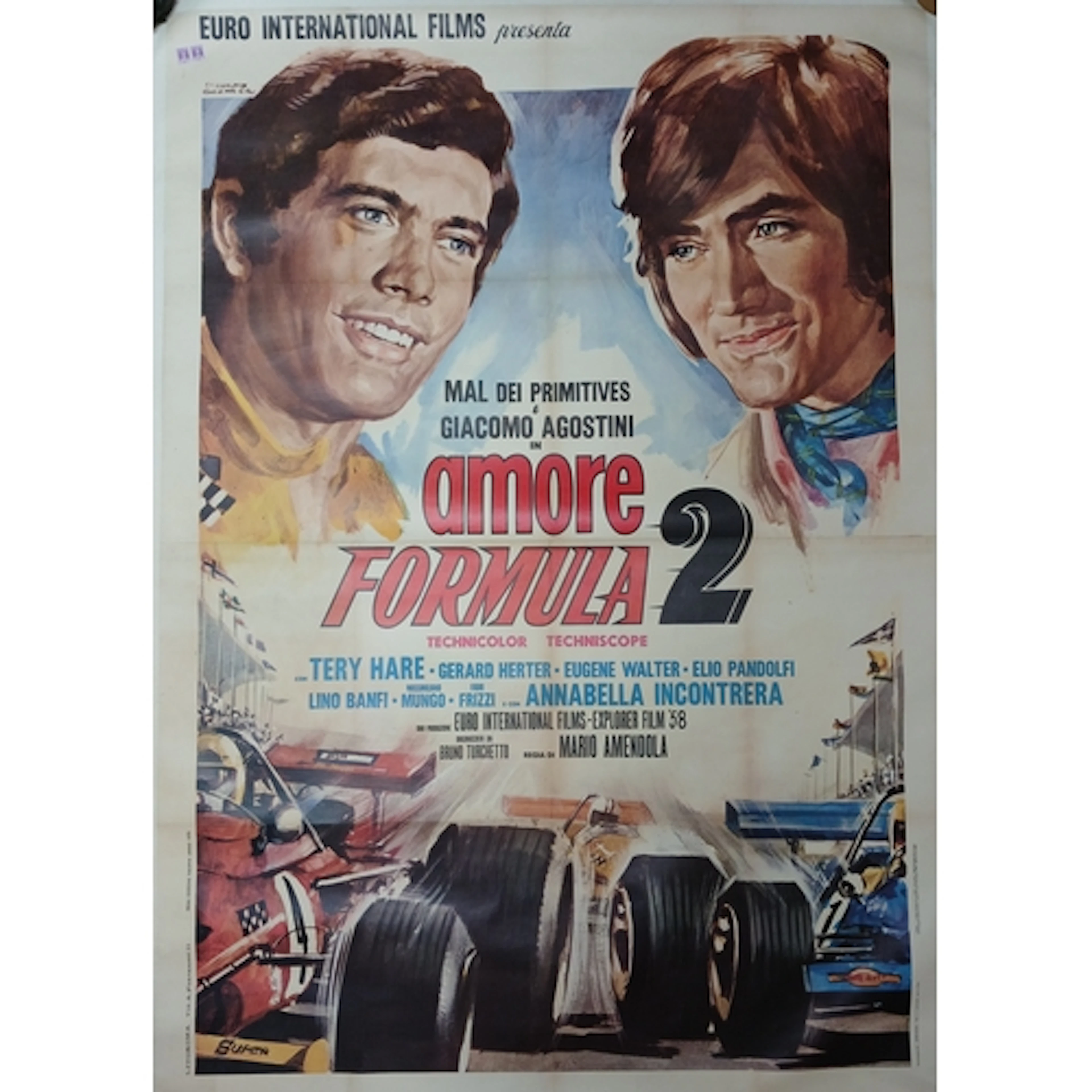A large Italian film poster, 1970 Amore Formula 2, on canvas...