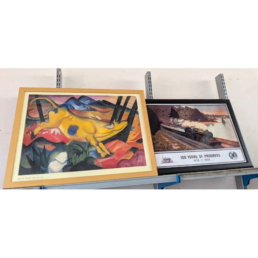 A framed GWR advertising vintage style print and a large pas...