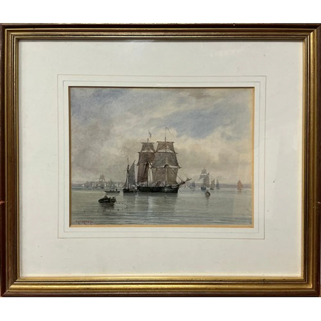 Robert Moore Shipping on calm waters signed, watercolour, ...